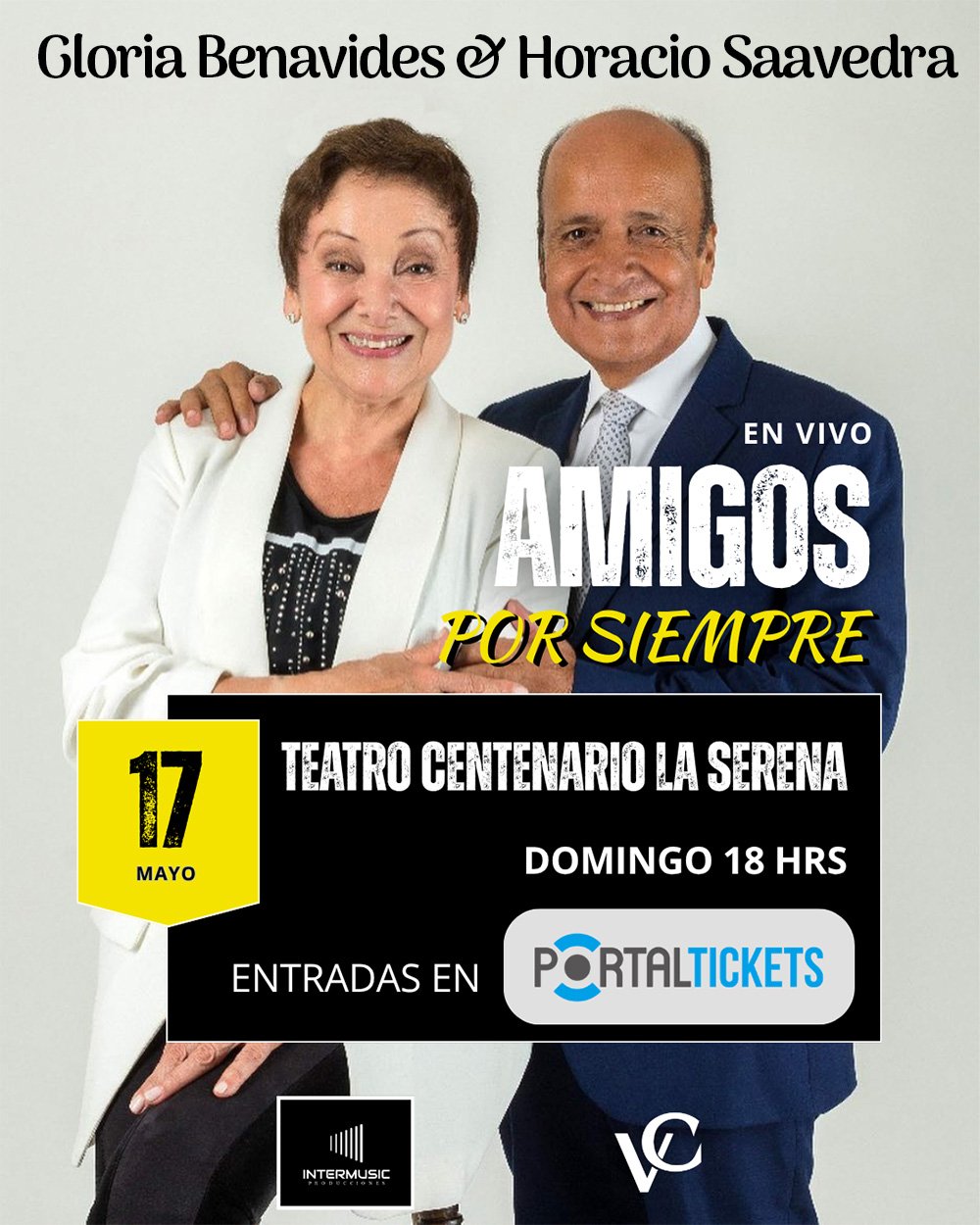 Flyer GLORIA BENAVIDES + HORACIO SAAVEDRA EN TEATRO CENTENARIO DE LA SERENA