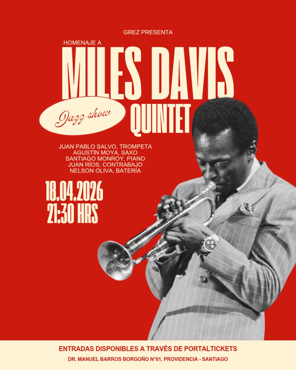 Flyer HOMENAJE MILES DAVIS QUINTET EN GREZ
