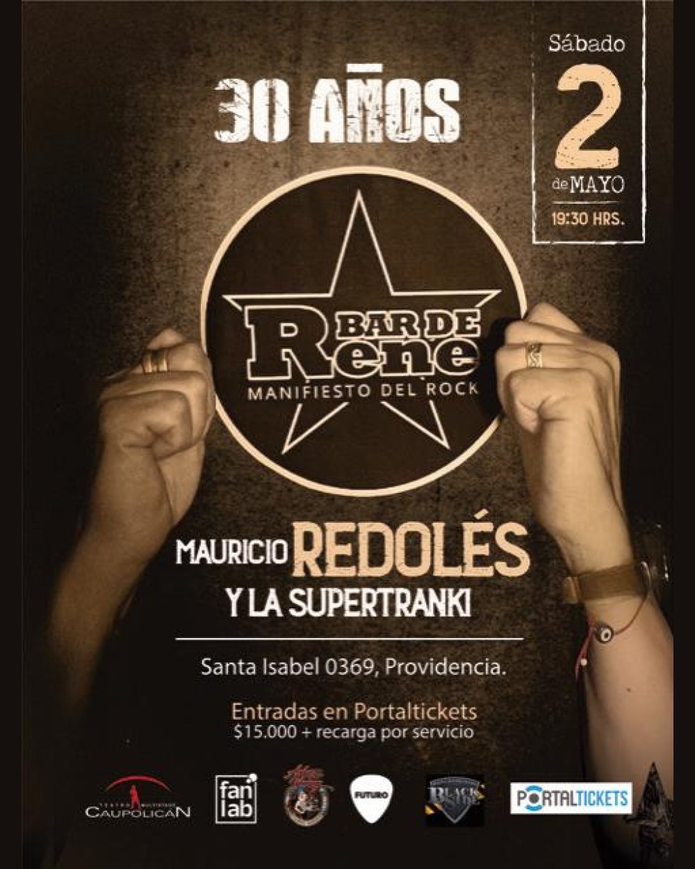 Flyer REDOLÉS Y LA SUPERTRANKI EN LOS 30 AÑOS DE BAR DE RENÉ