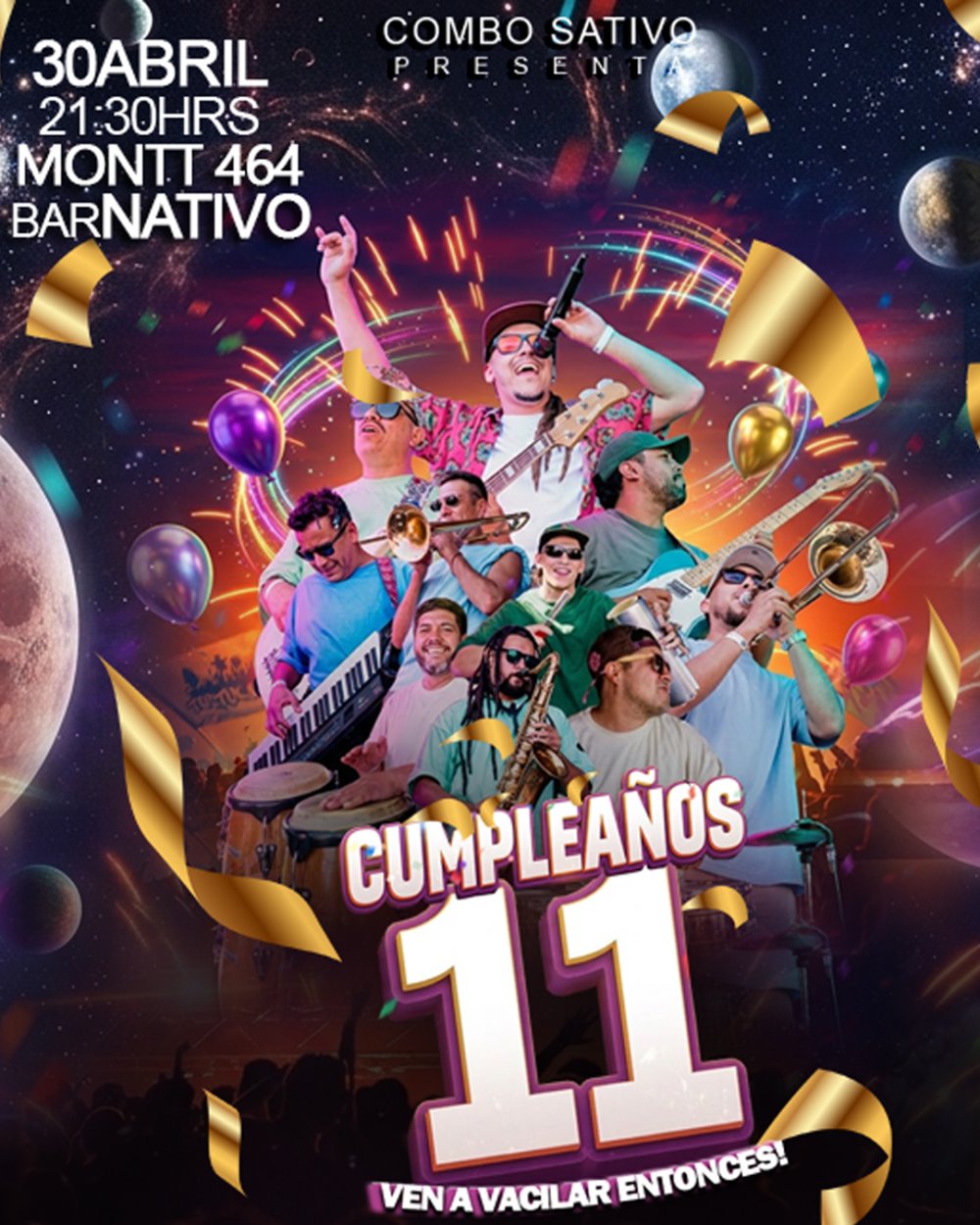 Flyer COMBO SATIVO: CUMPLEAÑOS 11, VEN A VACILAR ENTONCES!!! EX BAR NATIVO