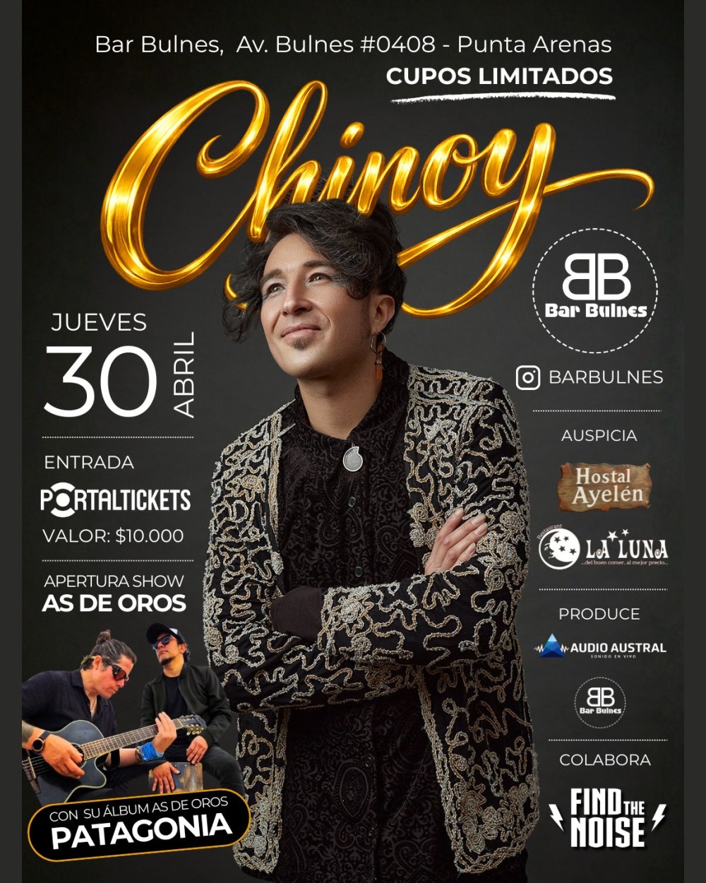 Flyer CHINOY EN BAR BULNES, PUNTA ARENAS