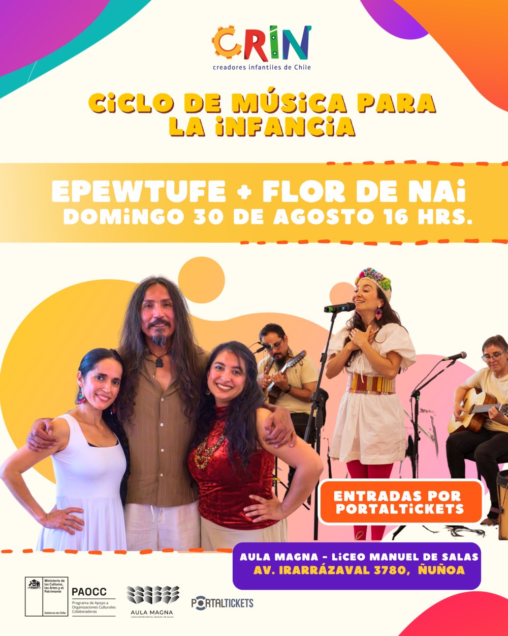 CICLO CRIN: EPEWTUFE + FLOR DE NAI EN EL AULA MAGNA DEL LICEO MANUEL DE SALAS