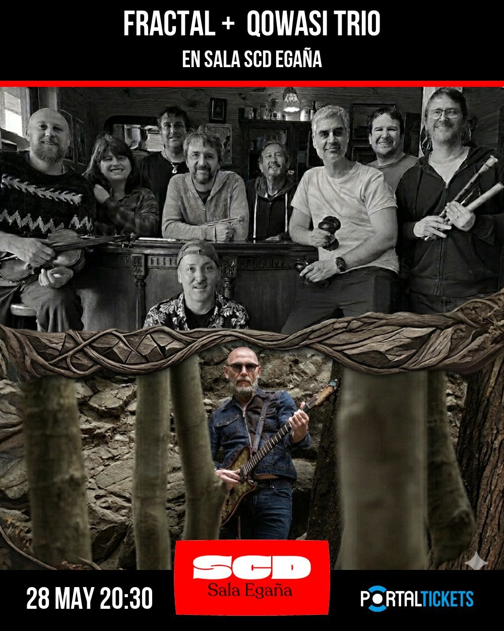 Flyer FRACTAL + QOWASI TRIO EN SALA SCD EGAÑA