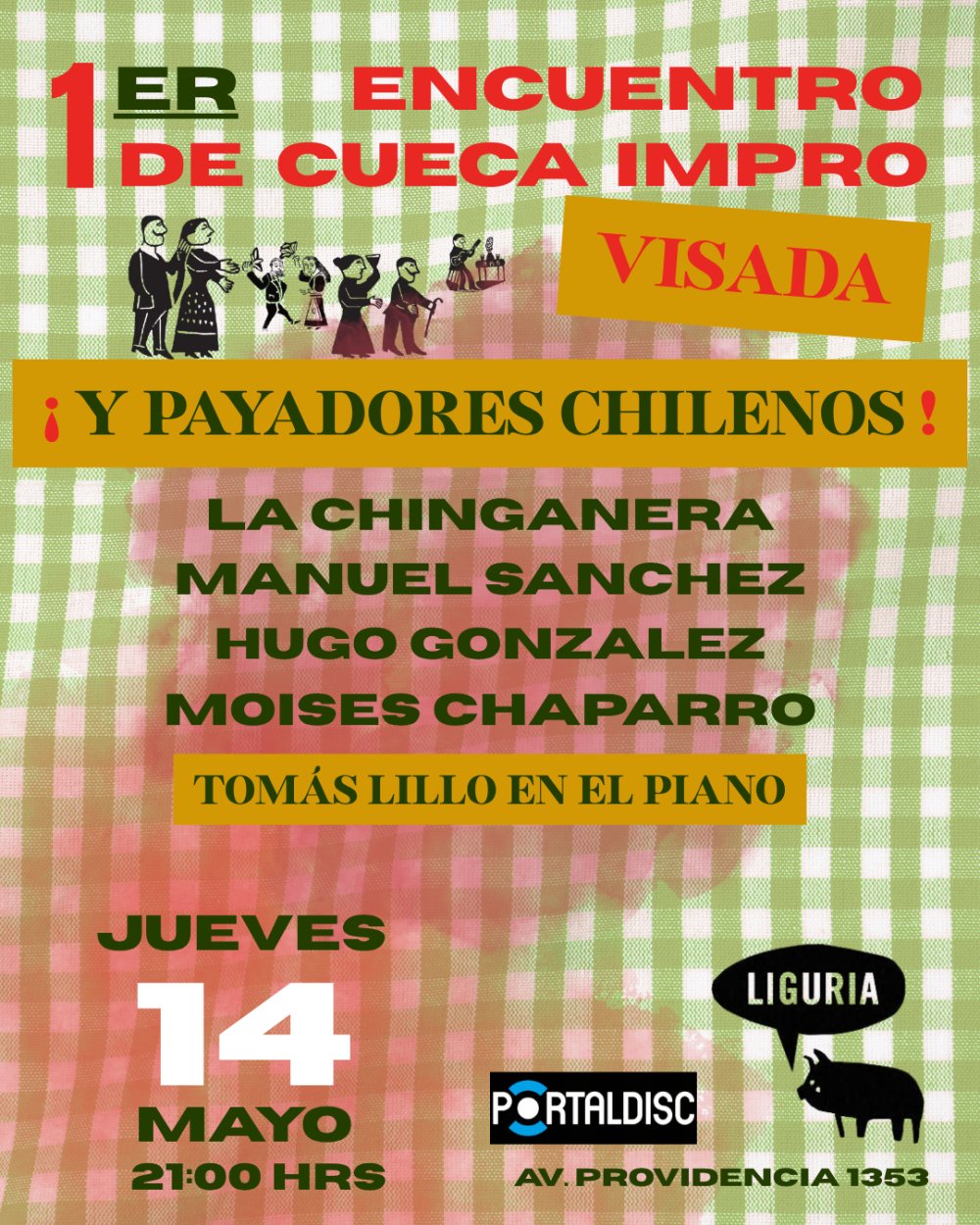 Flyer CUECA Y PAYADORES EN BAR LIGURIA, MANUEL MONTT