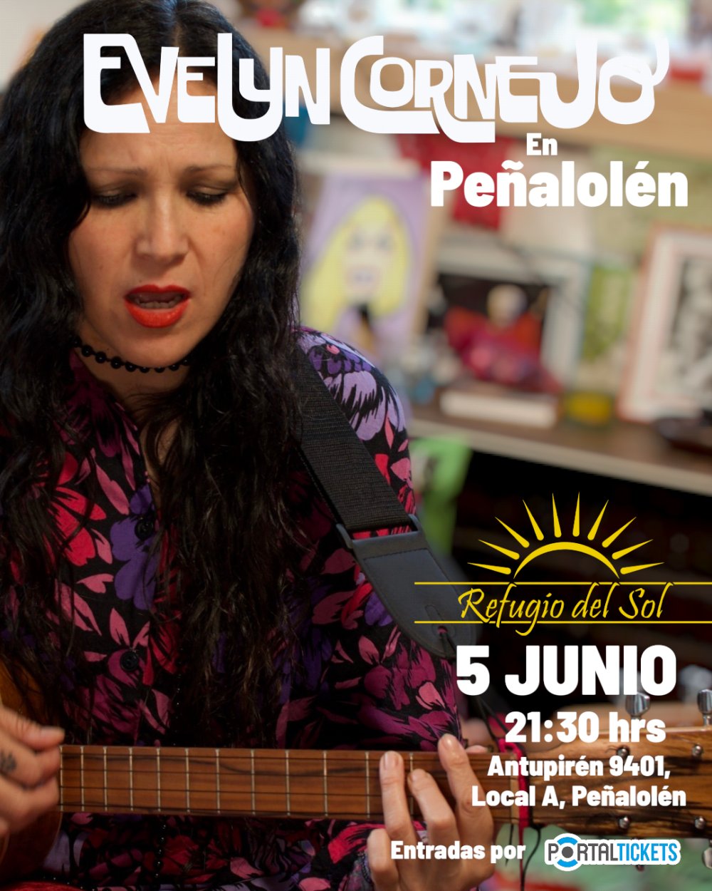 Flyer EVELYN CORNEJO EN PEÑALOLEN - REFUGIO DEL SOL