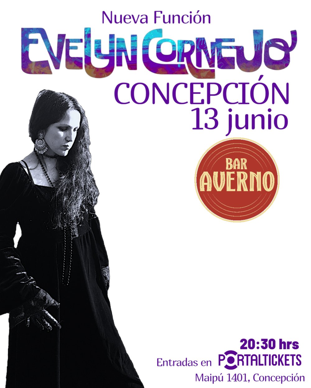 Flyer EVELYN CORNEJO EN CONCEPCIÓN - BAR AVERNO