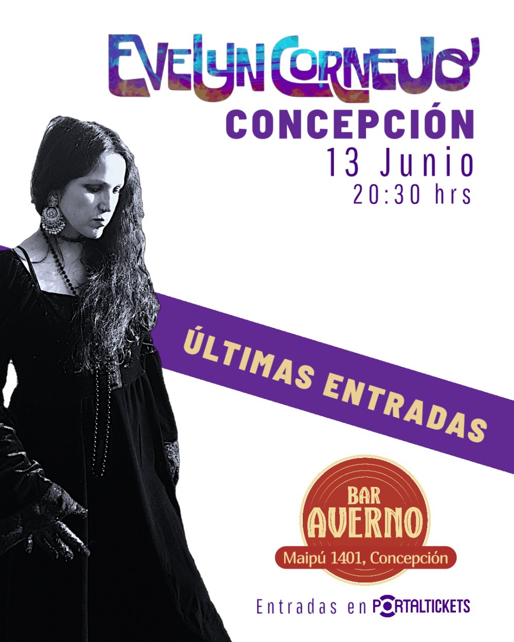 Flyer EVELYN CORNEJO EN CONCEPCIÓN - BAR AVERNO