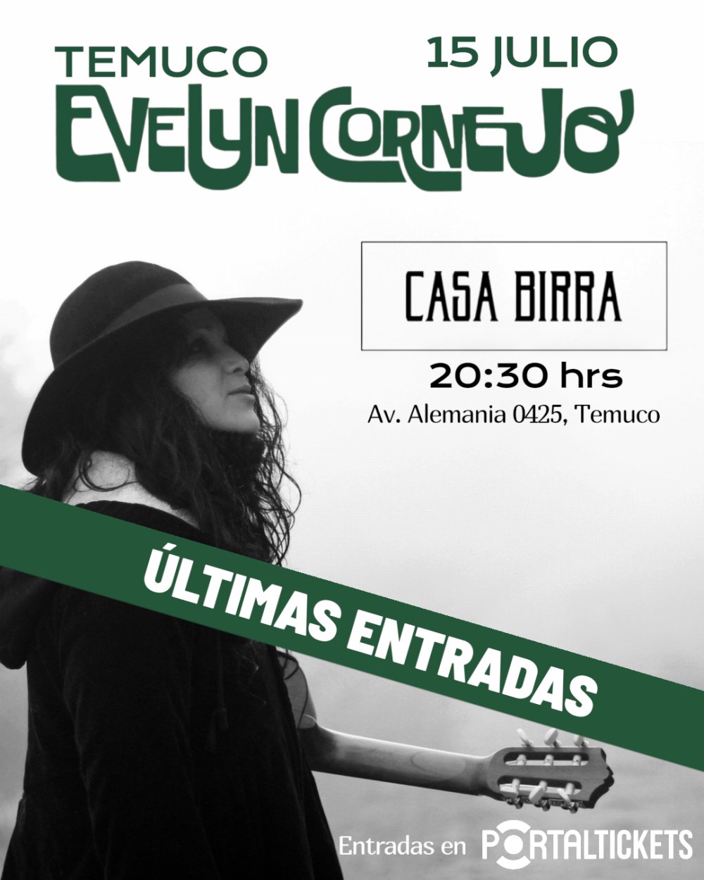 Flyer EVELYN CORNEJO EN CASA BIRRA, TEMUCO