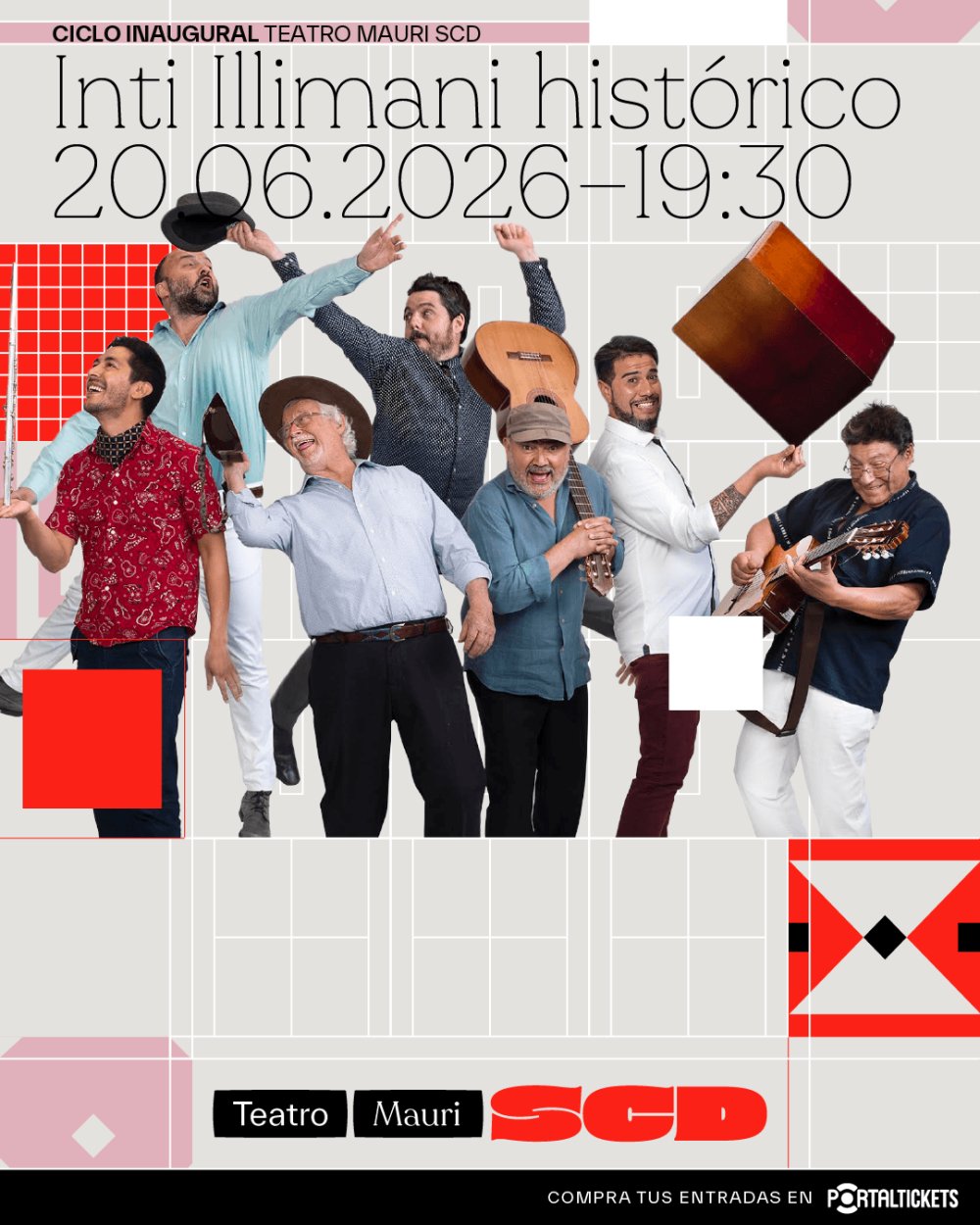 Flyer INTI ILLIMANI HISTÓRICO EN TEATRO MAURI SCD VALPARAISO