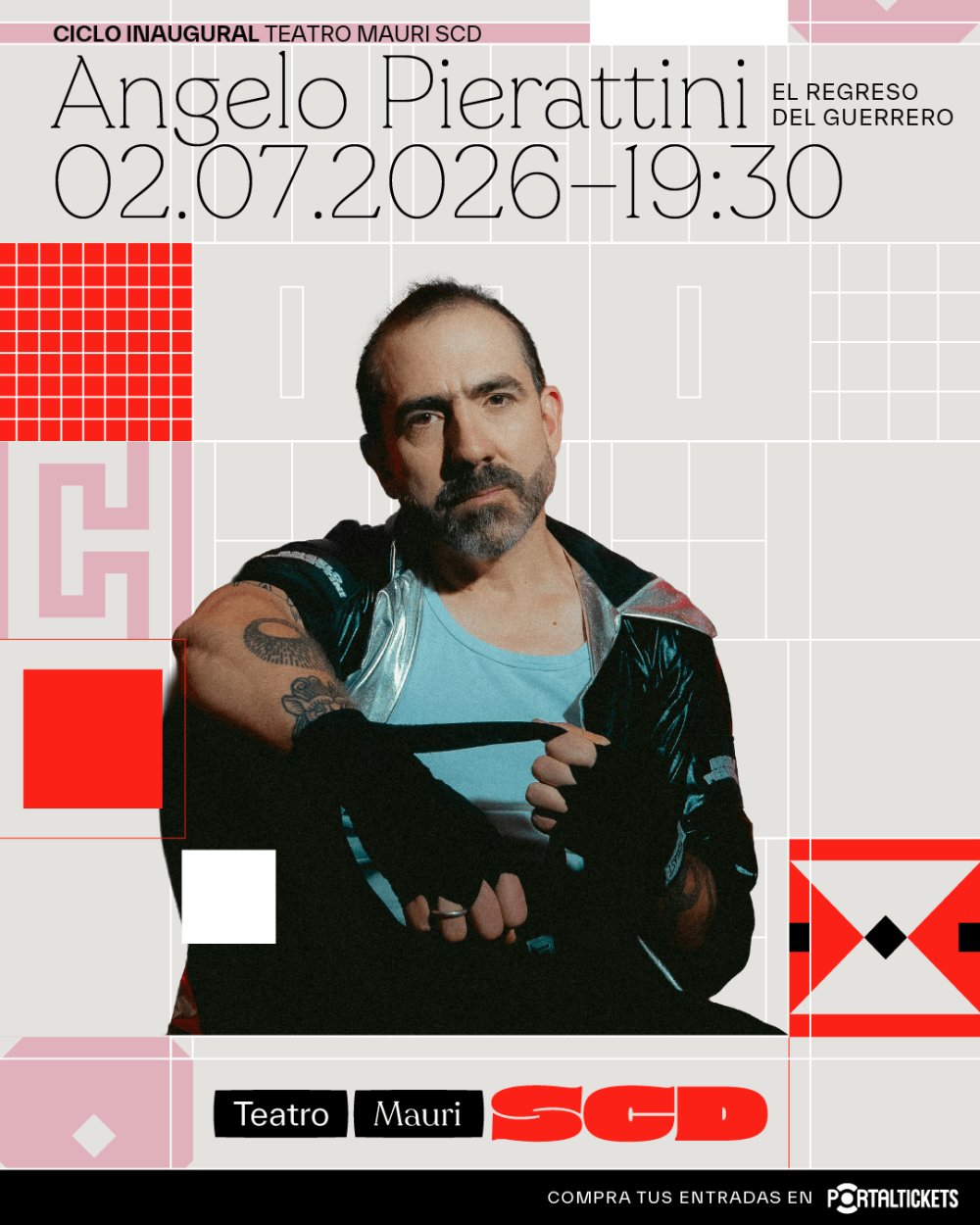 Flyer ANGELO PIERATTINI EN TEATRO MAURI SCD VALPARAÍSO