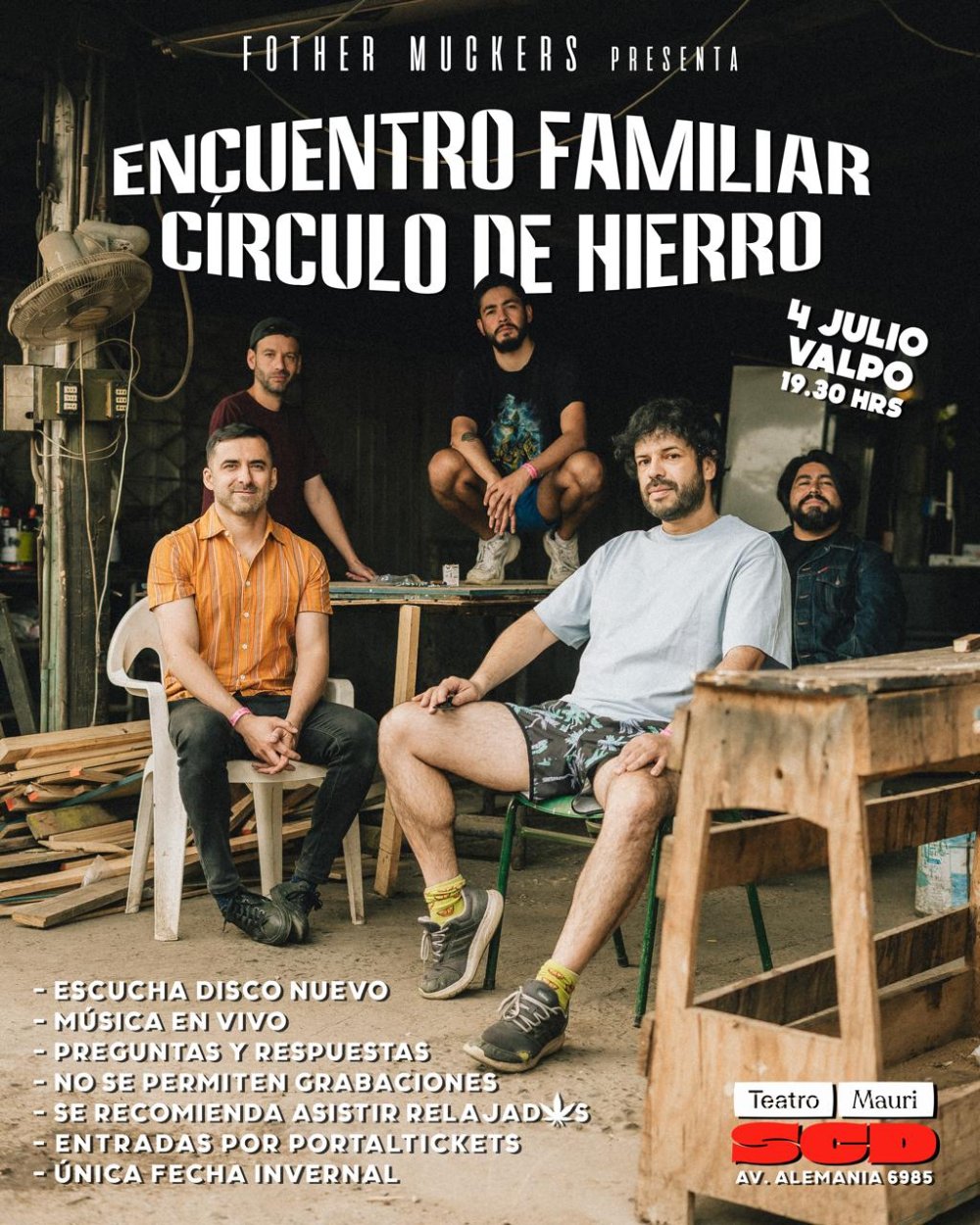 Flyer FOTHER MUCKERS EN TEATRO MAURI SCD VALPARAÍSO