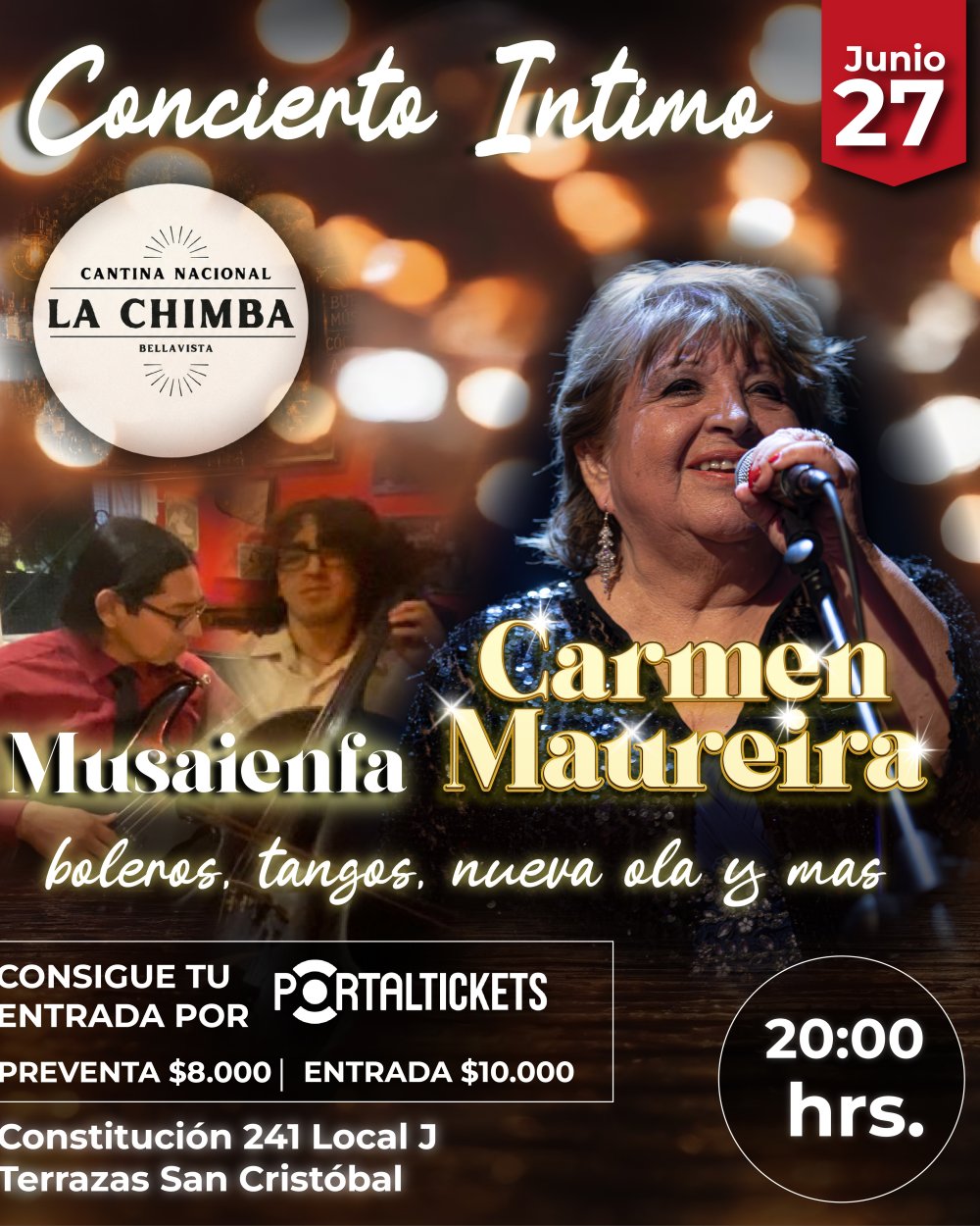 Flyer CARMEN MAUREIRA EN LA CHIMBA