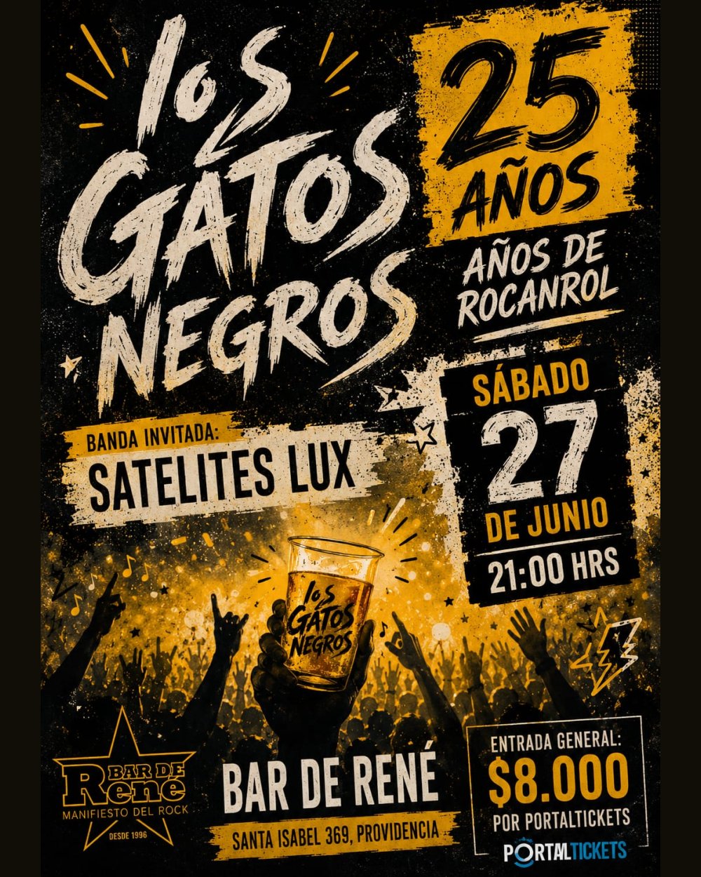 Flyer LOS GATOS NEGROS EN BAR DE RENÉ - 25 AÑOS DE ROCANROL