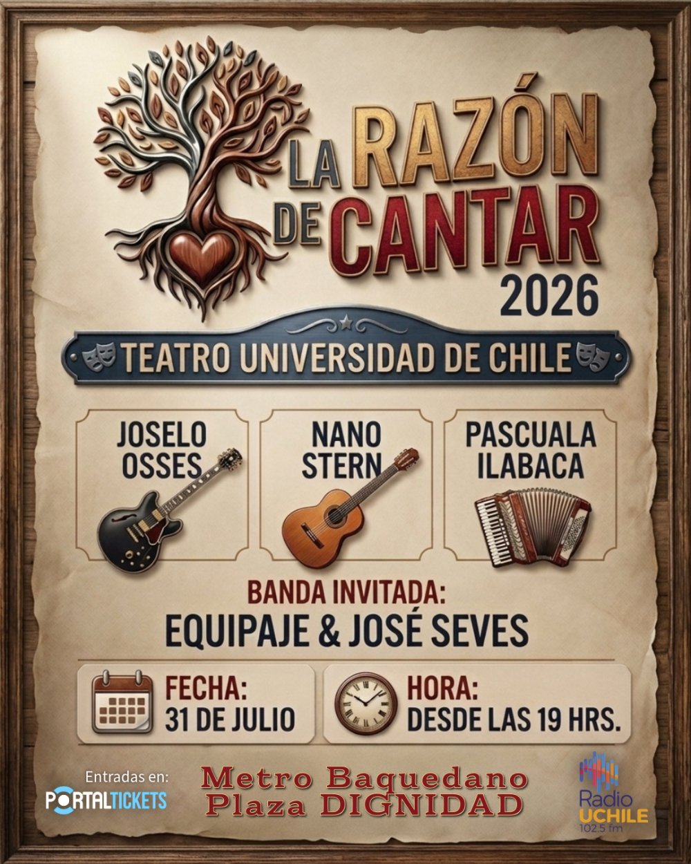 Flyer LA RAZÓN DE CANTAR 2026 - TEATRO UNIVERSIDAD DE CHILE