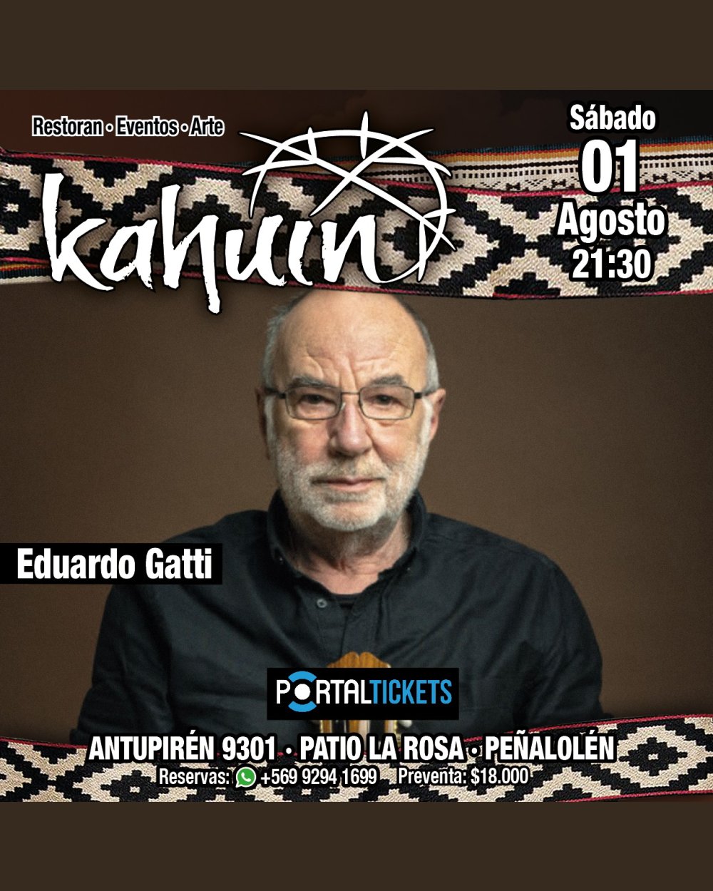 Flyer KAHUIN PRESENTA: EDUARDO GATTI - SÁBADO 1 AGOSTO