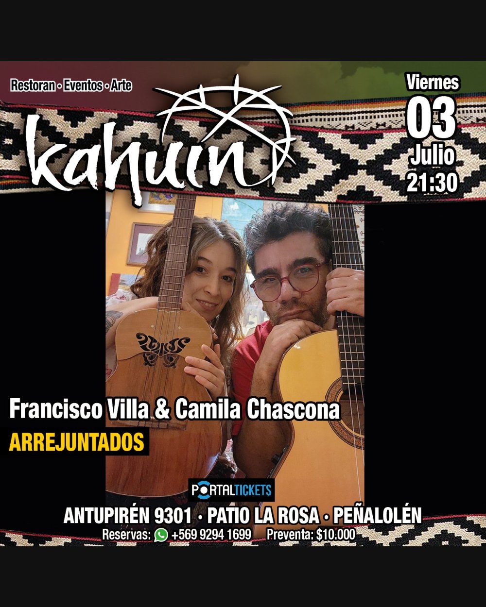 Flyer KAHUIN PRESENTA: FRANCISCO VILLA + CAMILA CHASCONA, ARREJUNTADOS