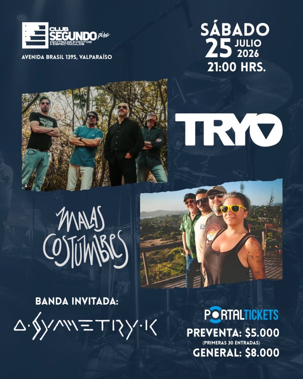 Flyer TRYO + MALAS COSTUMBRES EN CLUB SEGUNDO PISO, VALPARAÍSO