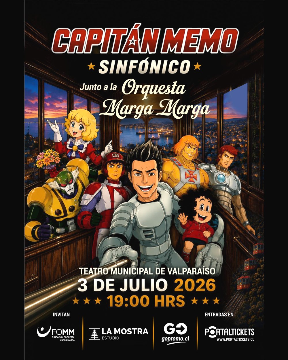 Flyer CAPITÁN MEMO SINFÓNICO EN TEATRO MUNICIPAL DE VALPARAÍSO