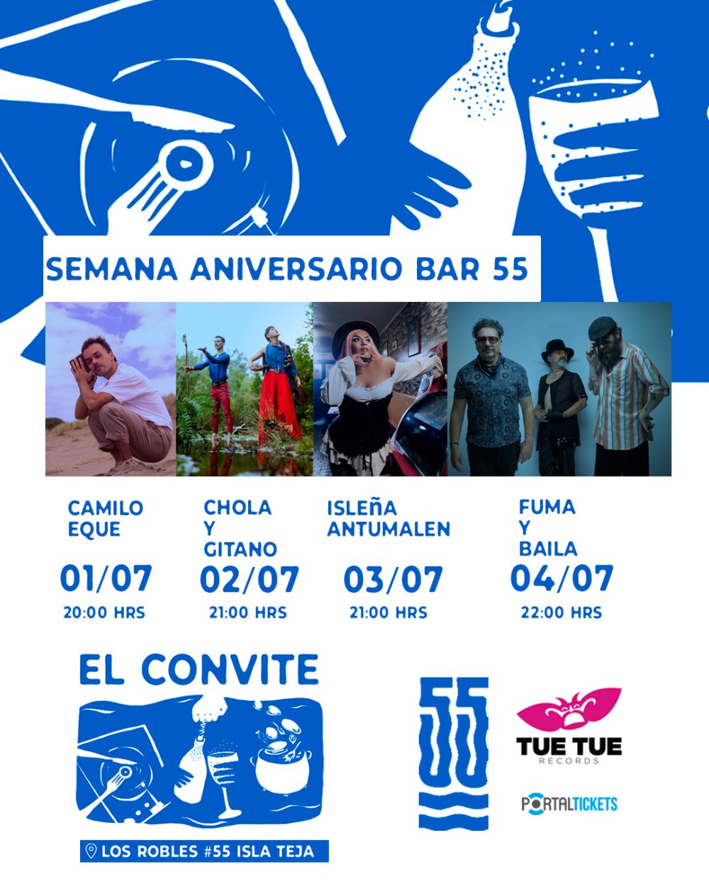 Flyer EL CONVITE: TODAS LAS NOCHES EN BAR 55, VALDIVIA