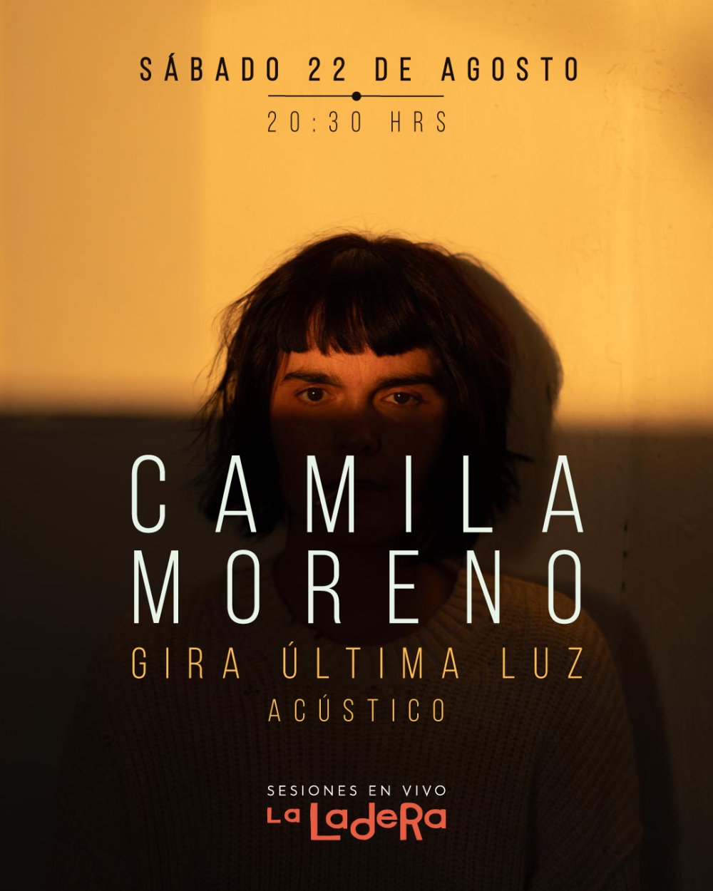 Flyer CAMILA MORENO EN LA LADERA PIZZERIA, BUCHUPUREO, COBQUECURA