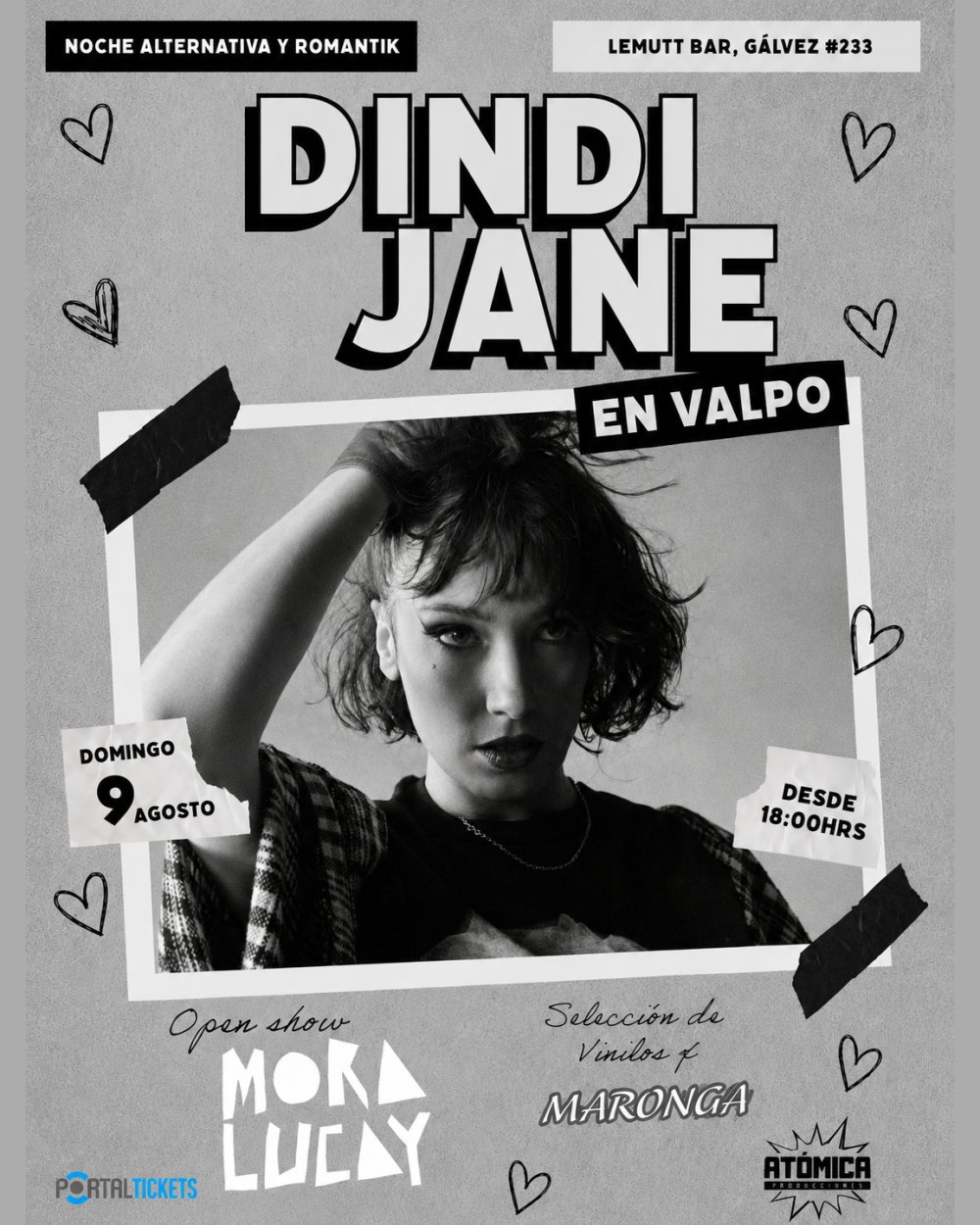 Flyer DINDI JANE: NOCHE ALTERNATIVA Y ROMANTIK EN CASSOT BAR, VALPARAÍSO
