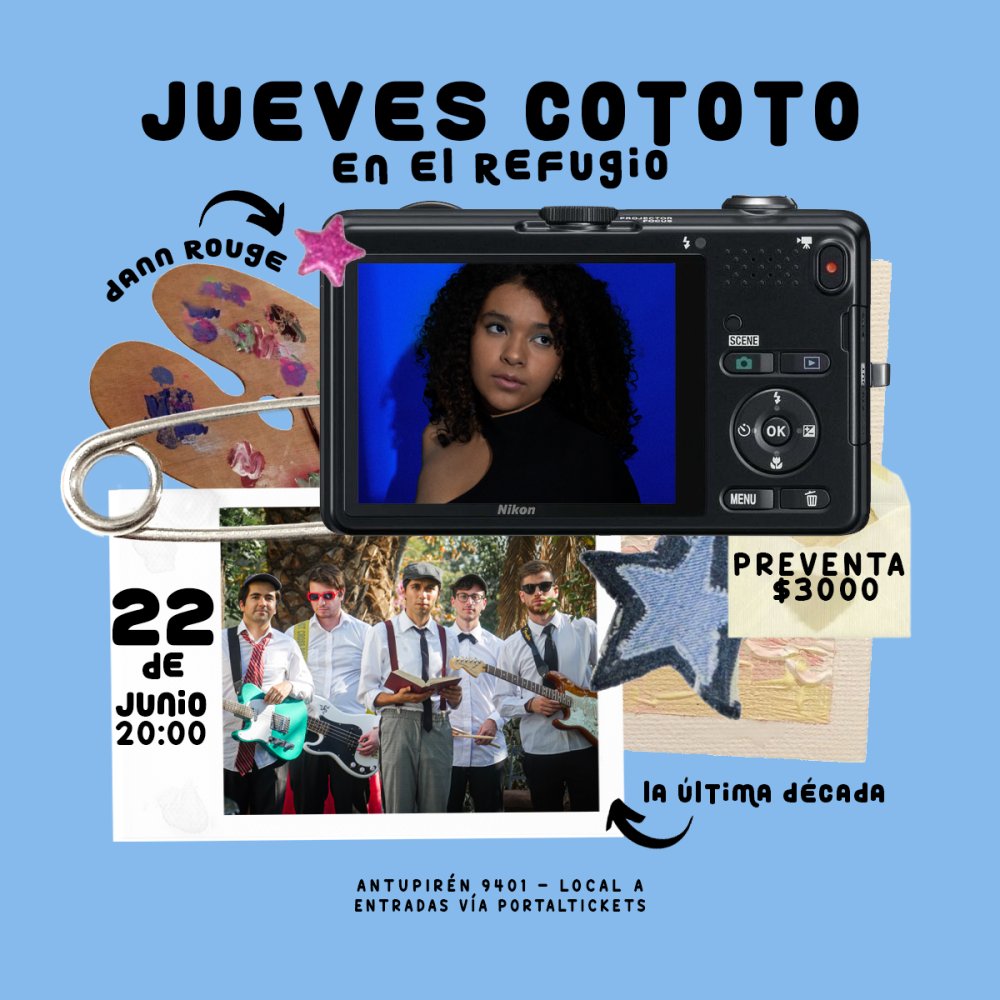 Flyer JUEVES COTOTO EN EL REFUGIO: DANN ROUGE Y LA ULTIMA DECADA