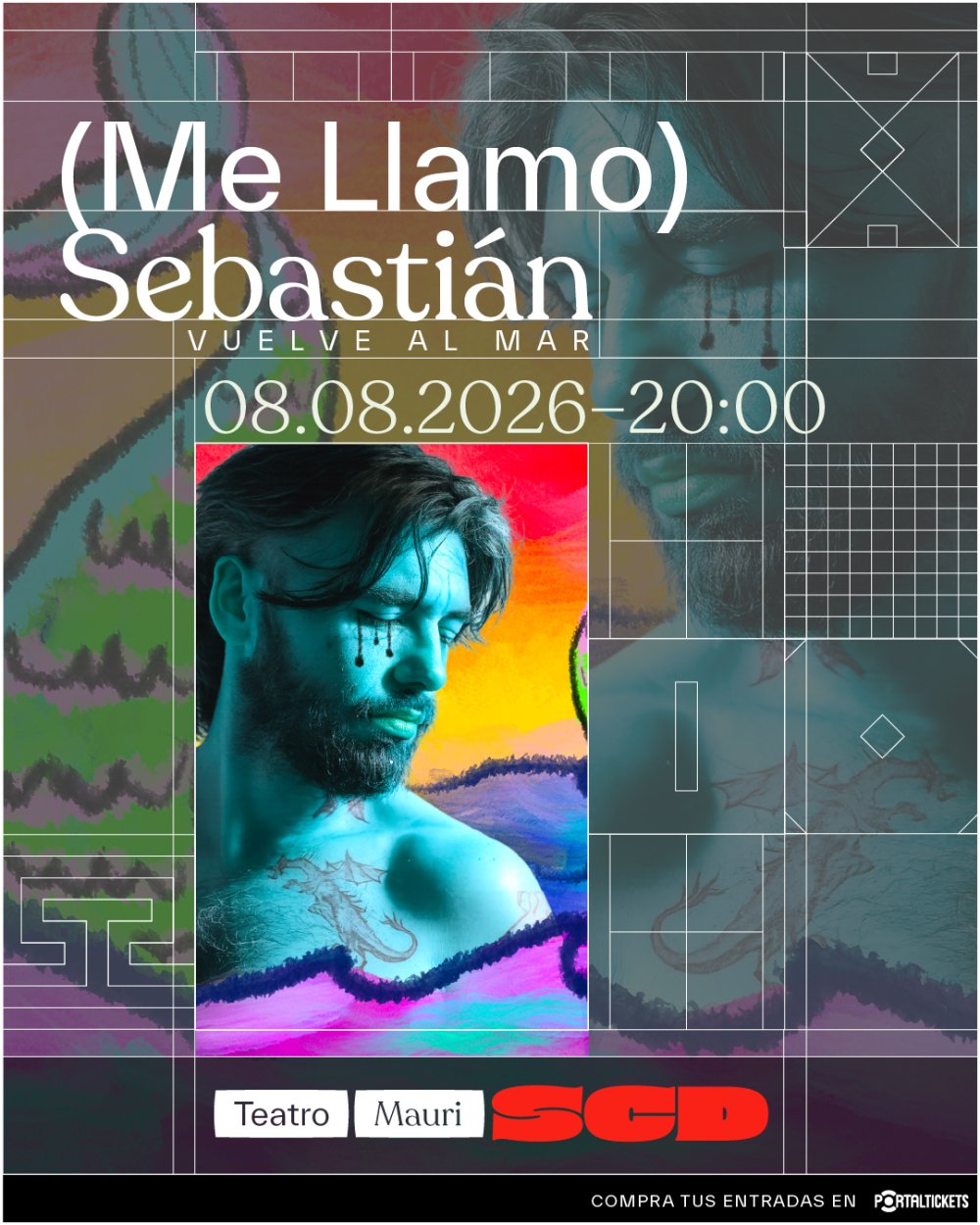 Flyer (ME LLAMO) SEBASTIÁN VUELVE AL MAR EN TEATRO MAURI SCD, VALPARAÍSO