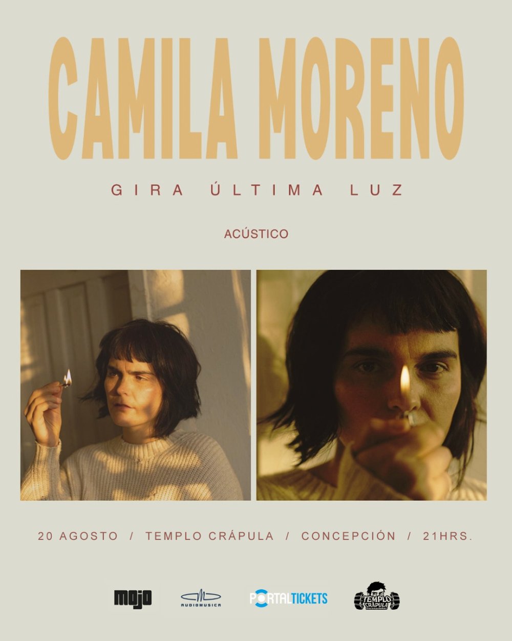 Flyer CAMILA MORENO EN TEMPLO CRÁPULA, CONCEPCIÓN
