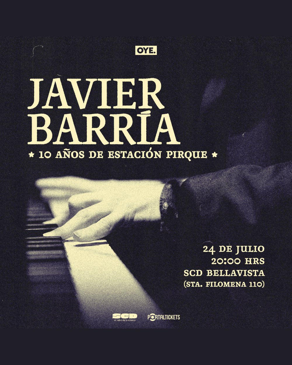 Flyer JAVIER BARRÍA: 10 AÑOS DE ESTACIÓN PIRQUE EN SALA SCD BELLAVISTA