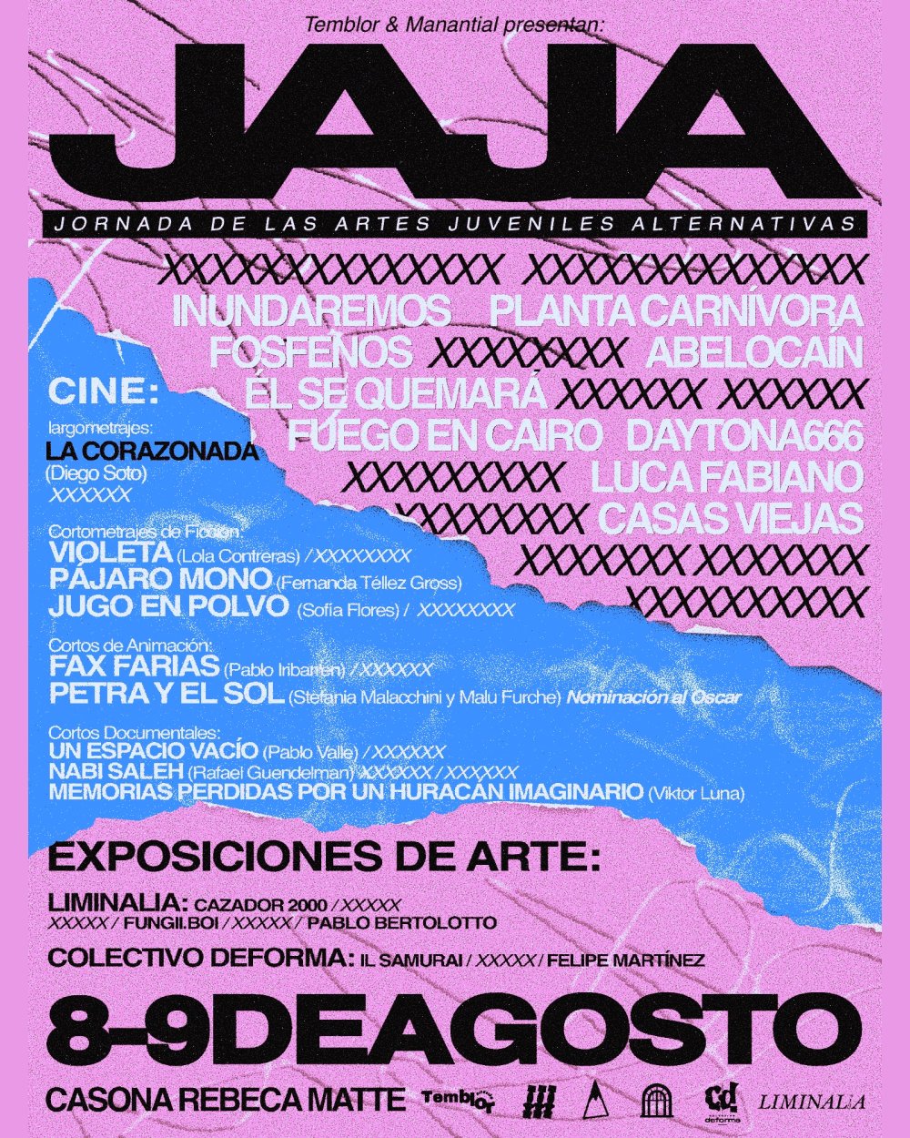 Flyer JAJA (JORNADA DE ARTES JUVENILES ALTERNATIVAS) EN CASONA REBECA MATTE