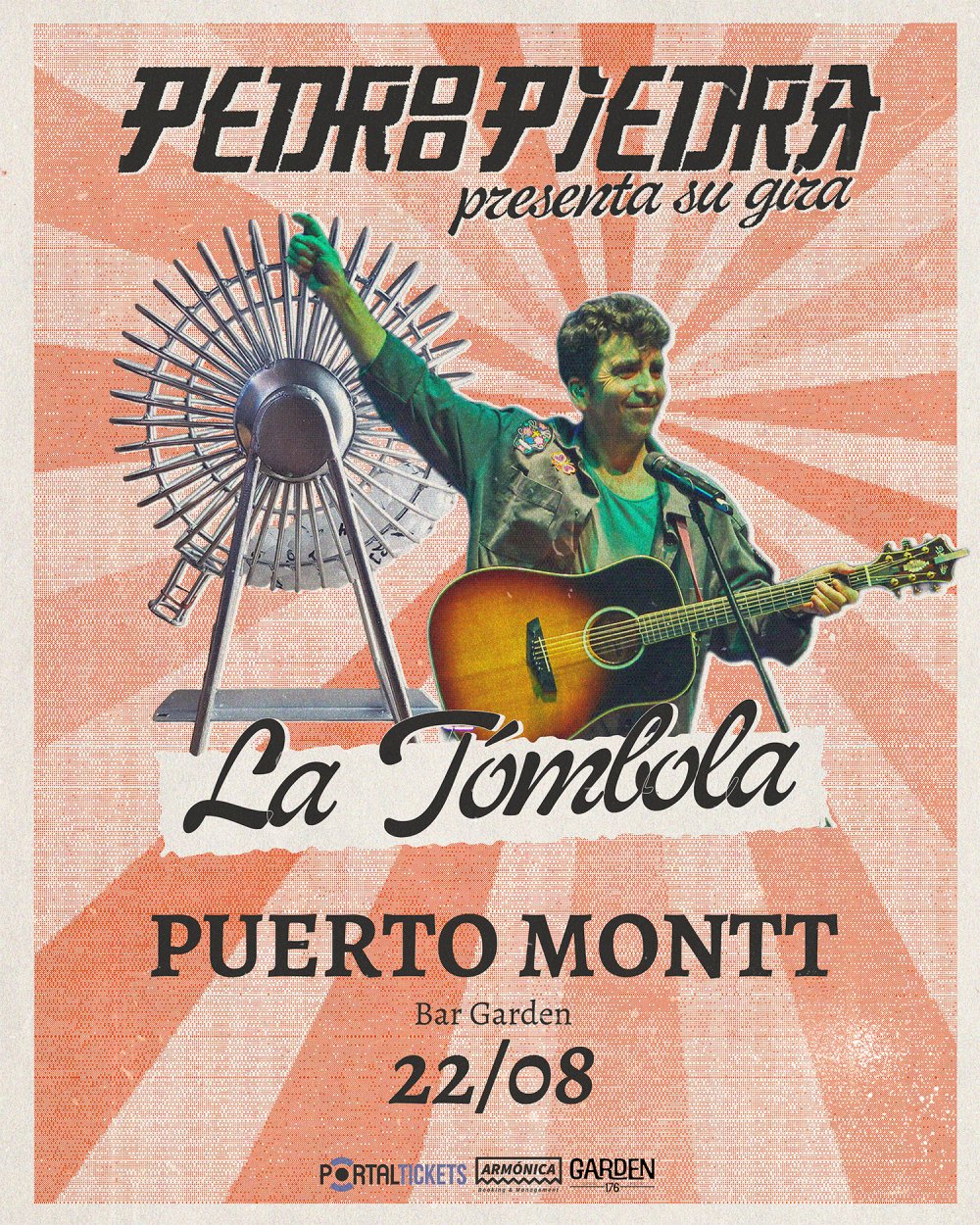 Flyer PEDROPIEDRA GIRA LA TÓMBOLA EN BAR GARDEN, PUERTO MONTT