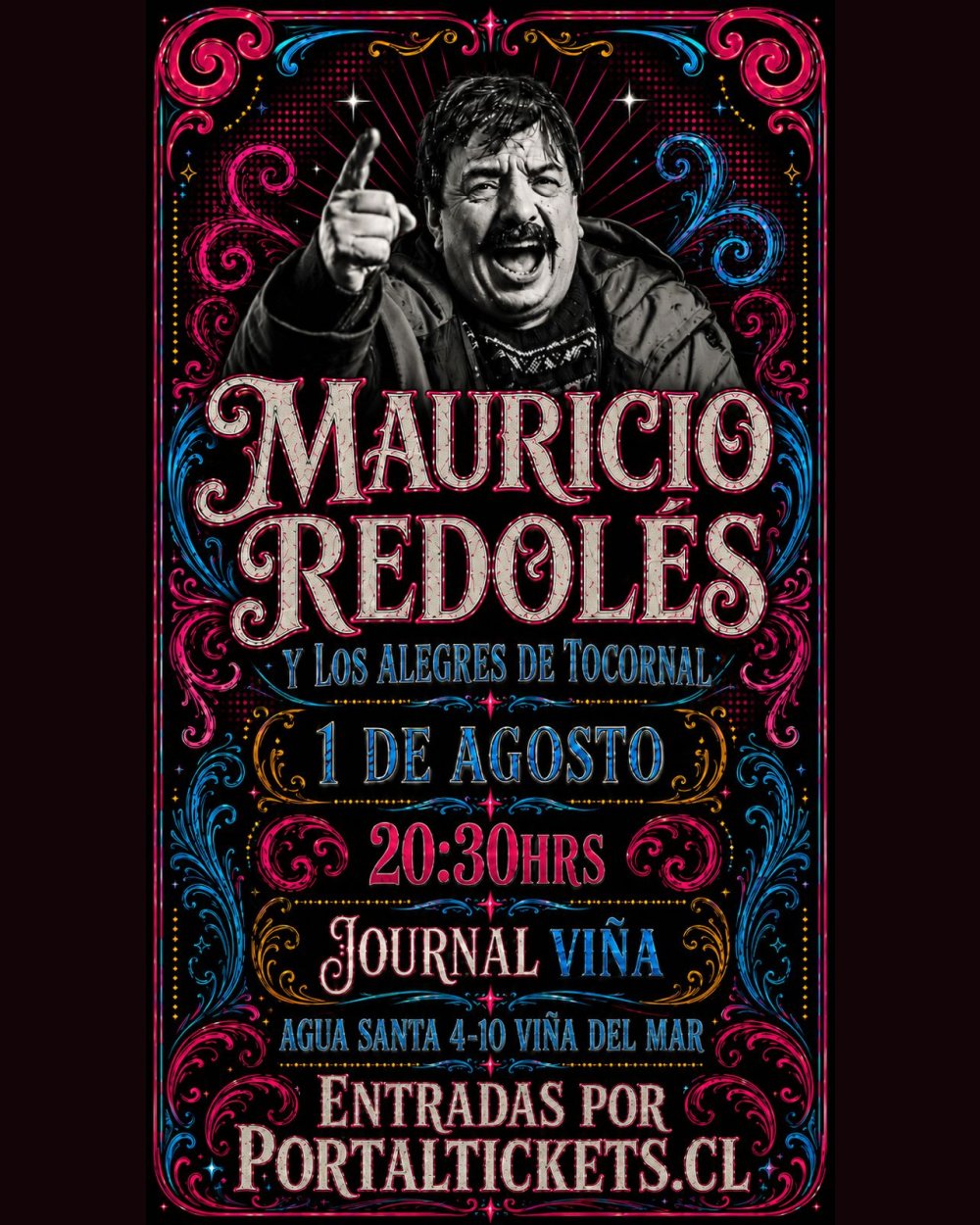 Flyer MAURICIO REDOLÉS EN EL JOURNAL, VIÑA DEL MAR