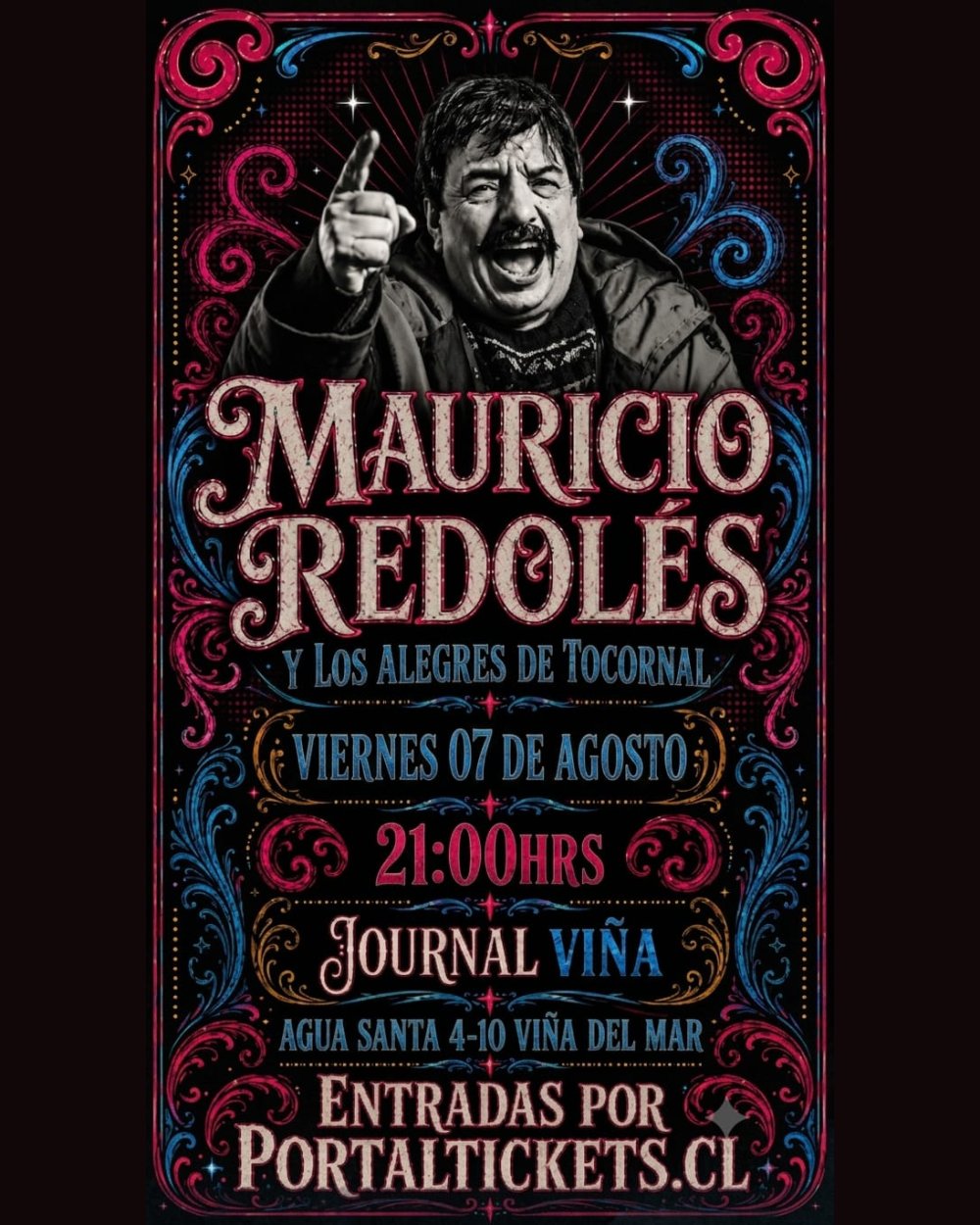 Flyer MAURICIO REDOLÉS EN EL JOURNAL, VIÑA DEL MAR