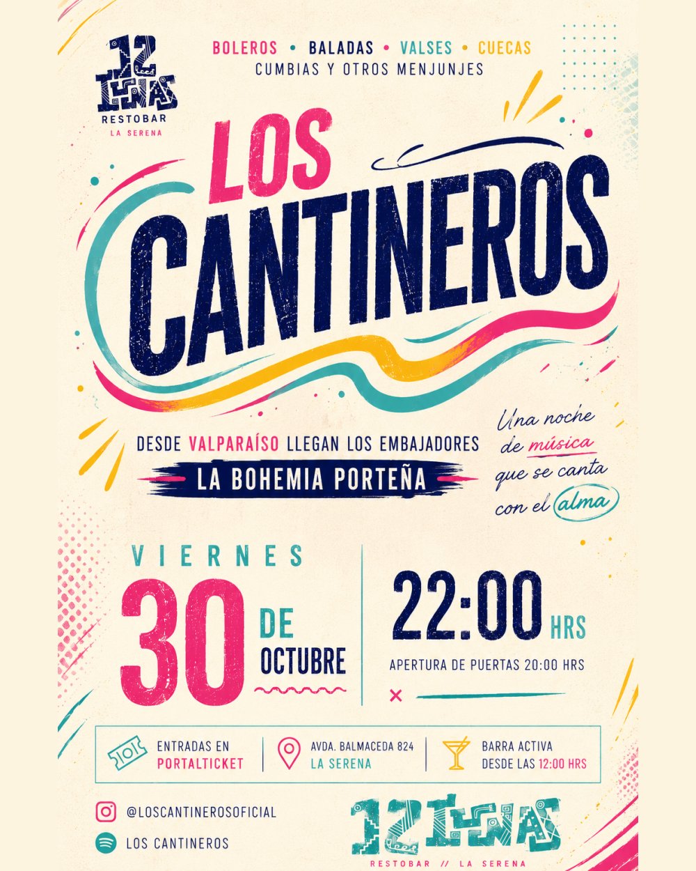 LOS CANTINEROS EN 12 LUNAS RESTOBAR, LA SERENA