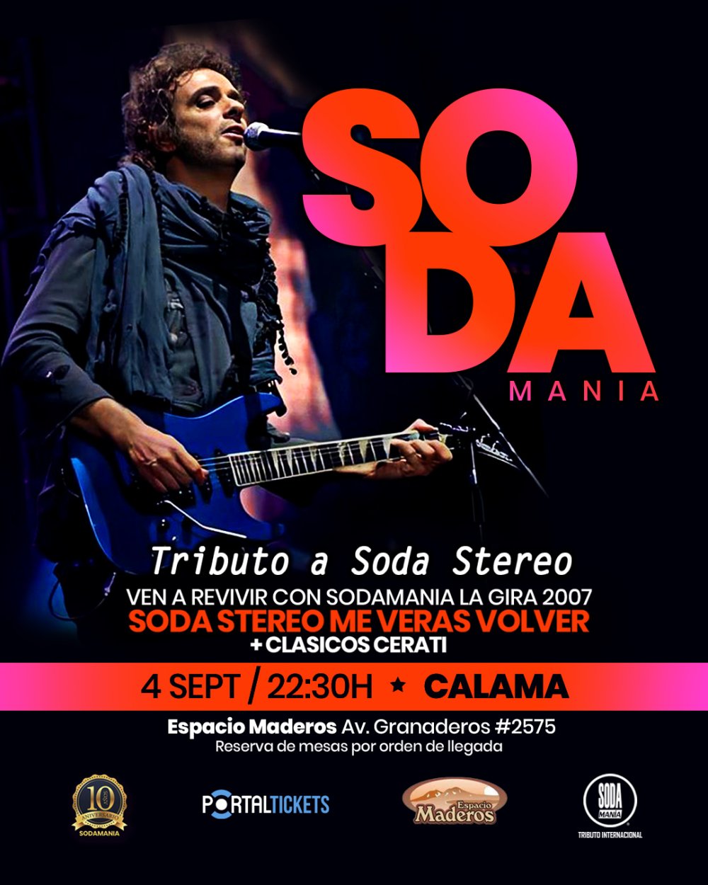 SODAMANIA: TRIBUTO INTERNACIONAL A SODA STEREO EN ESPACIO MADEROS, CALAMA