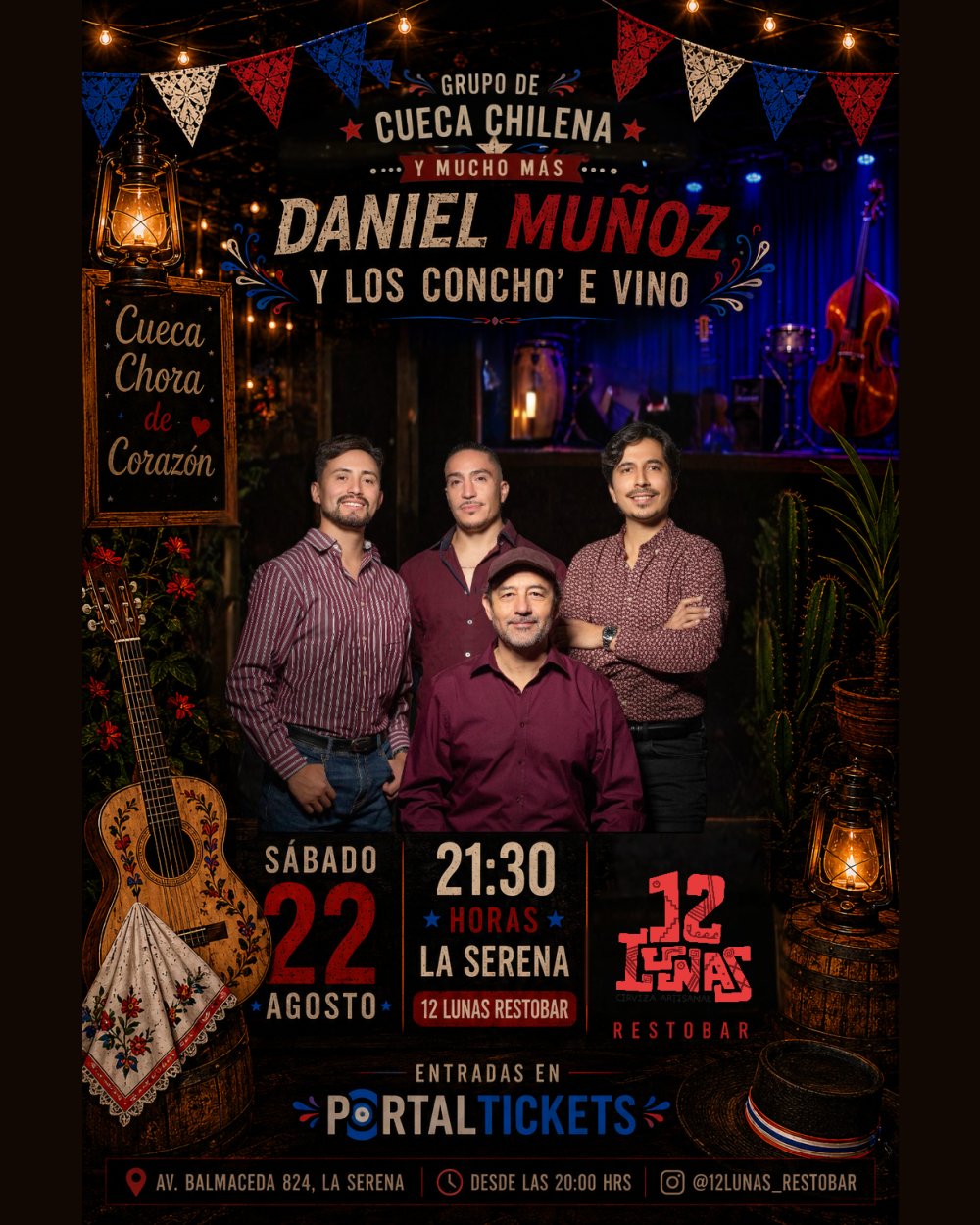 DANIEL MUÑOZ Y LOS CONCHO E VINO EN 12 LUNAS RESTOBAR, LA SERENA