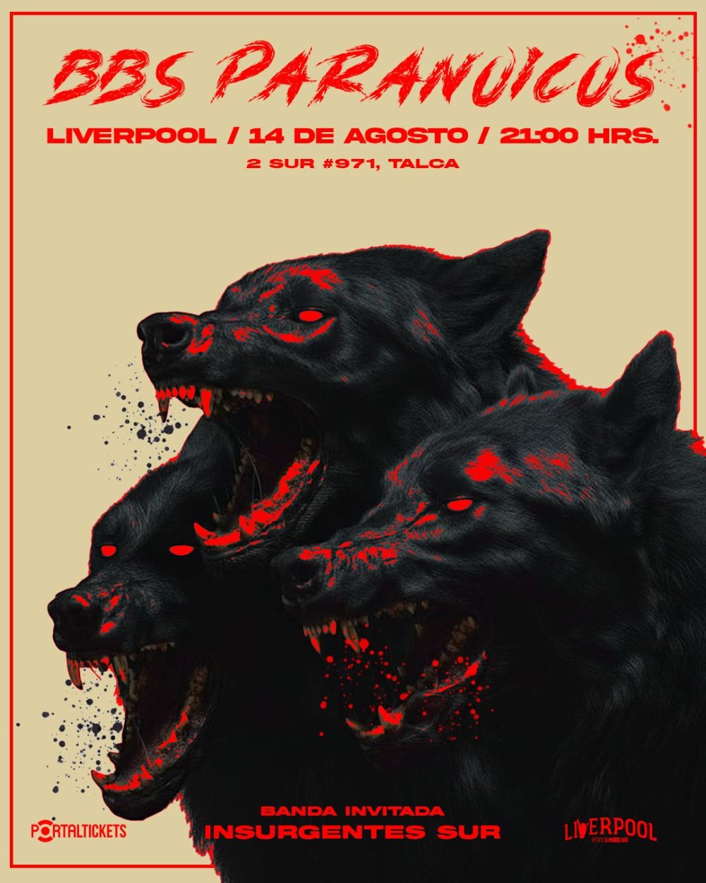 Flyer BBS PARANOICOS EN LIVERPOOL, TALCA