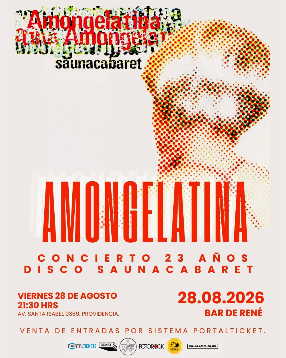 Flyer AMONGELATINA EN BAR DE RENÉ, SANTIAGO