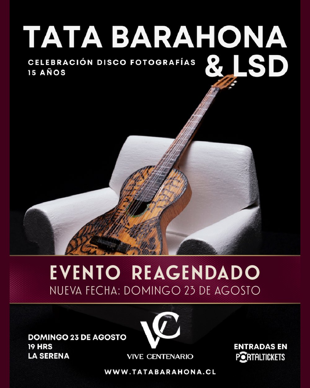 Flyer TATA BARAHONA & LSD EN TEATRO CENTENARIO DE LA SERENA