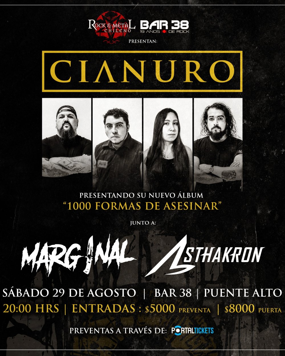 Imagen del evento: CIANURO + MARGINAL + ASTHAKRON EN BAR 38, PUENTE ALTO