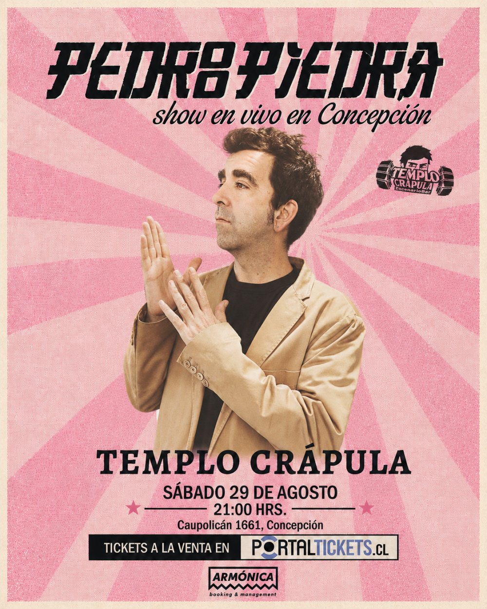 Flyer PEDROPIEDRA EN TEMPLO CRÁPULA, CONCEPCIÓN