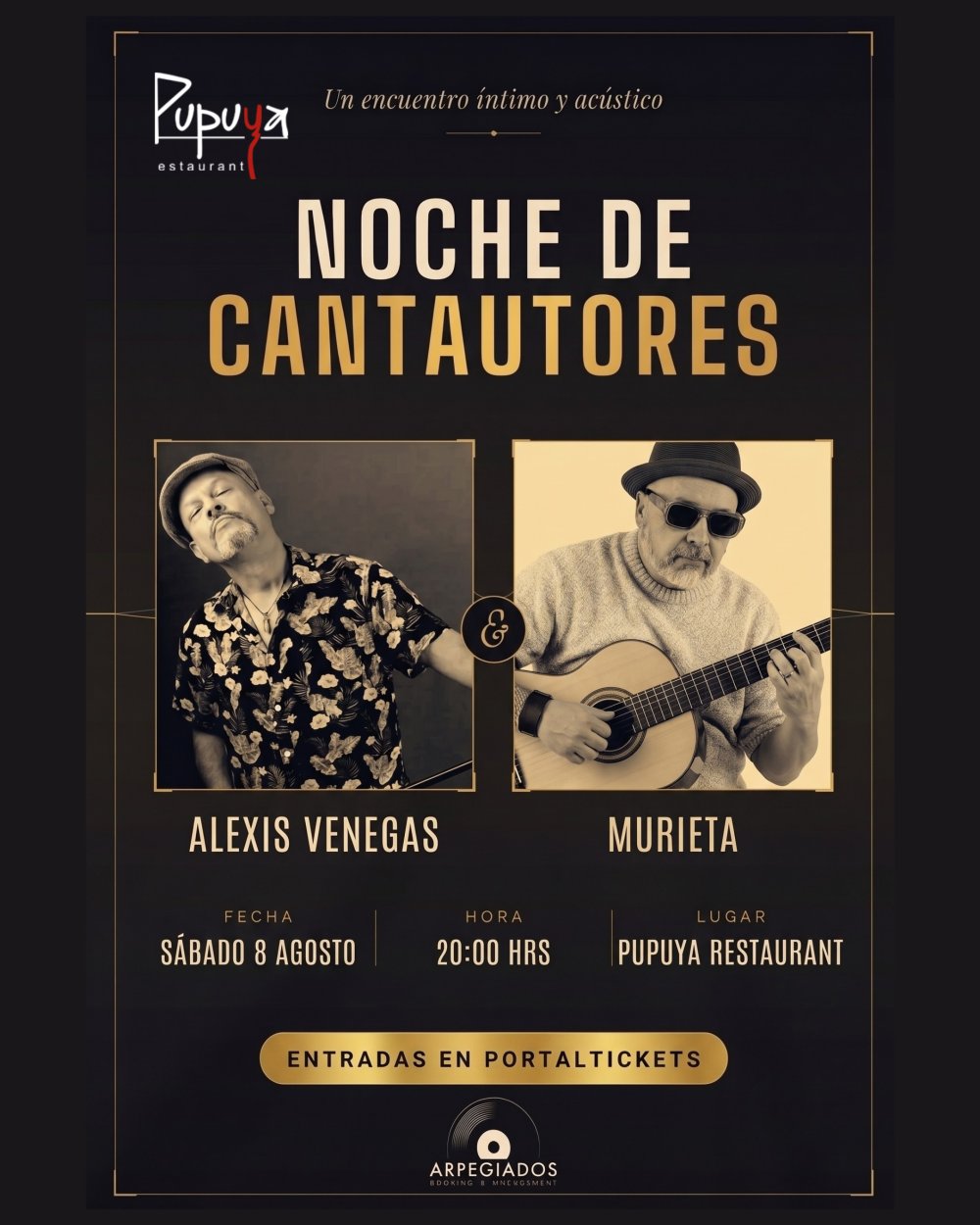 Flyer NOCHE DE CANTAUTORES: ALEXIS VENEGAS & MURIETA EN PUPUYA RESTAURANT