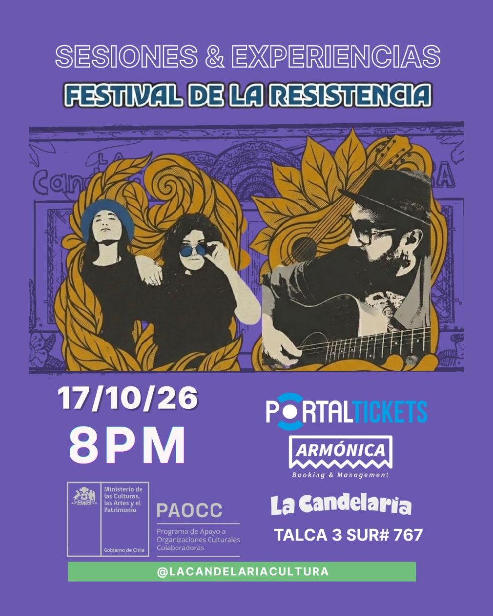 Flyer FESTIVAL DE LA RESISTENCIA EN LA CANDELARIA, TALCA