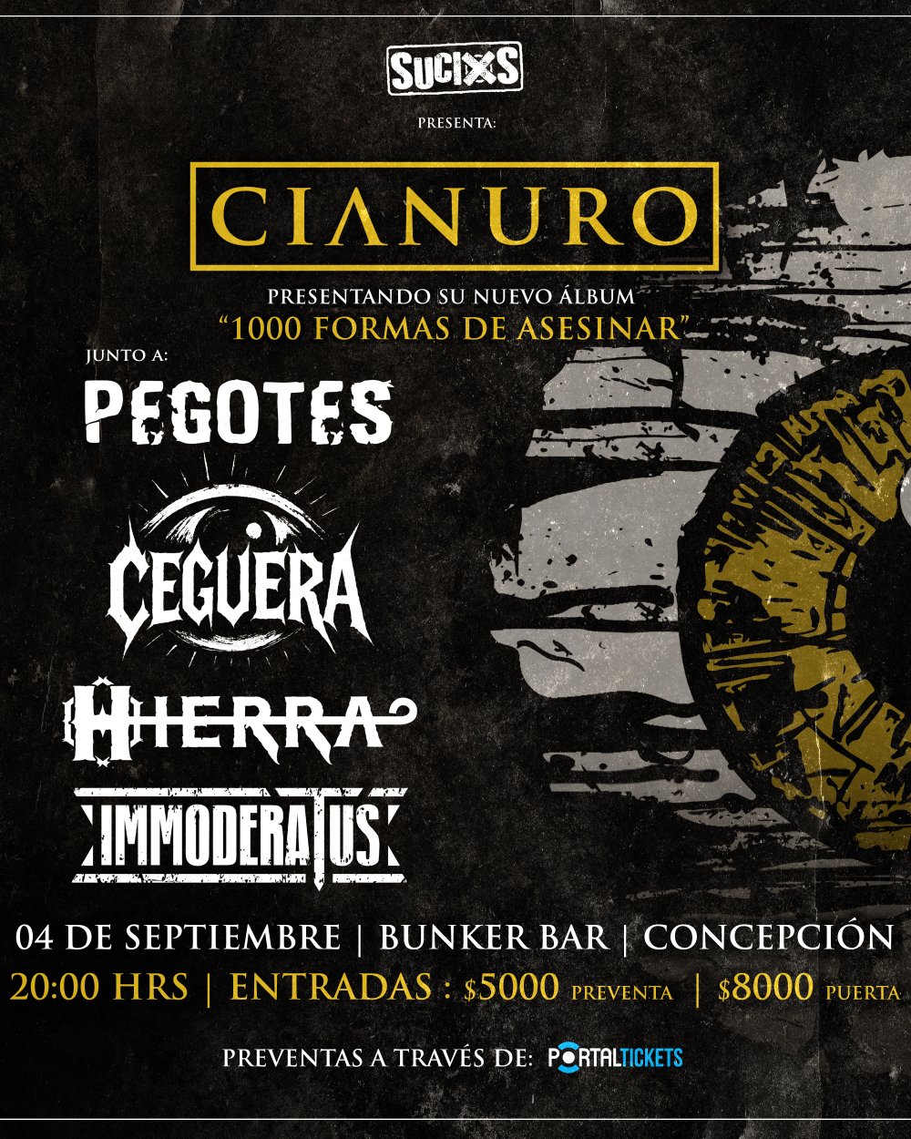 CIANURO + PEGOTES + CEGUERA + HIERRA + INMODERATUS EN BUNKER BAR, CONCEPCIÓN