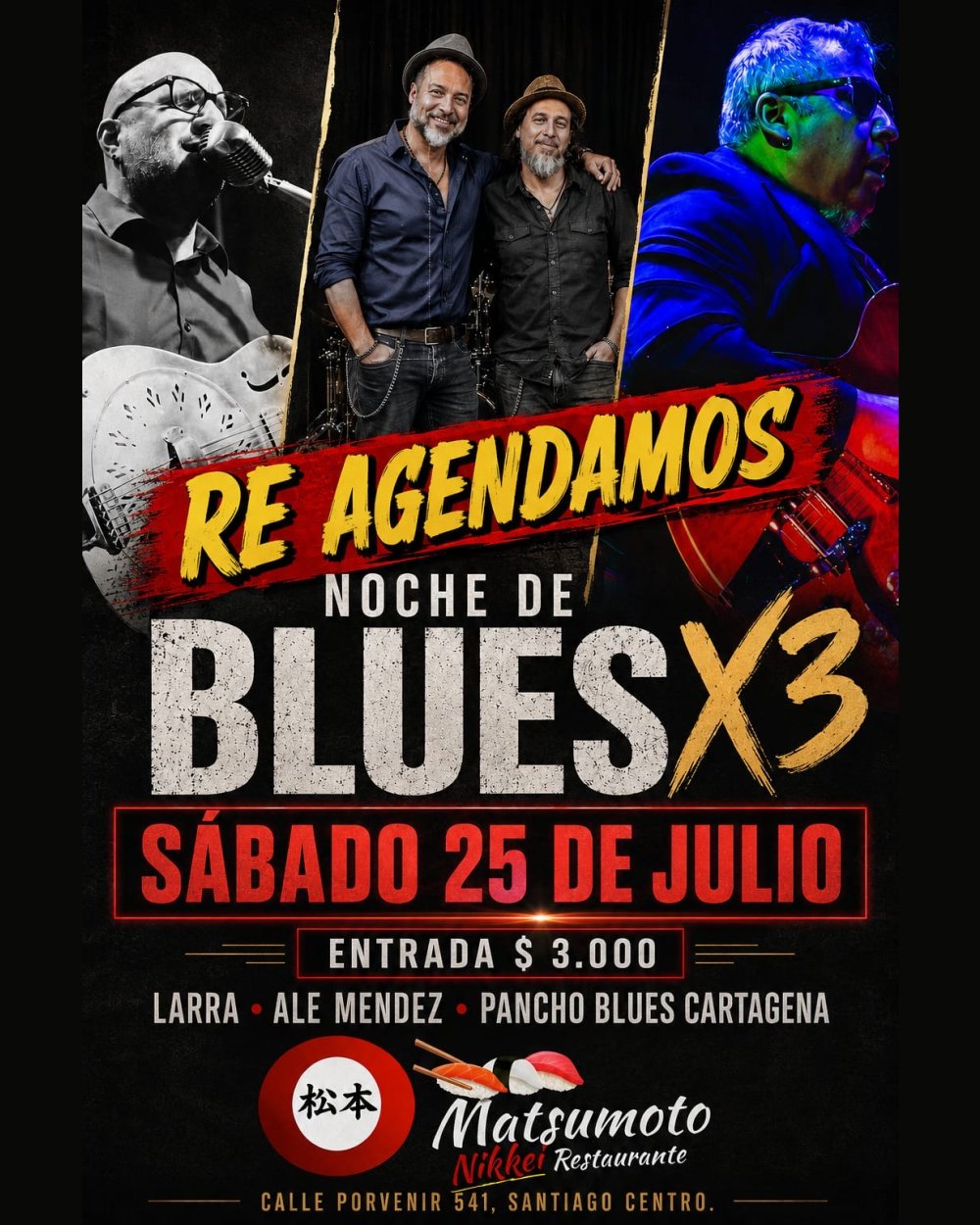 Flyer NOCHE DE BLUES X3 EN MATSUMOTO NIKKEI