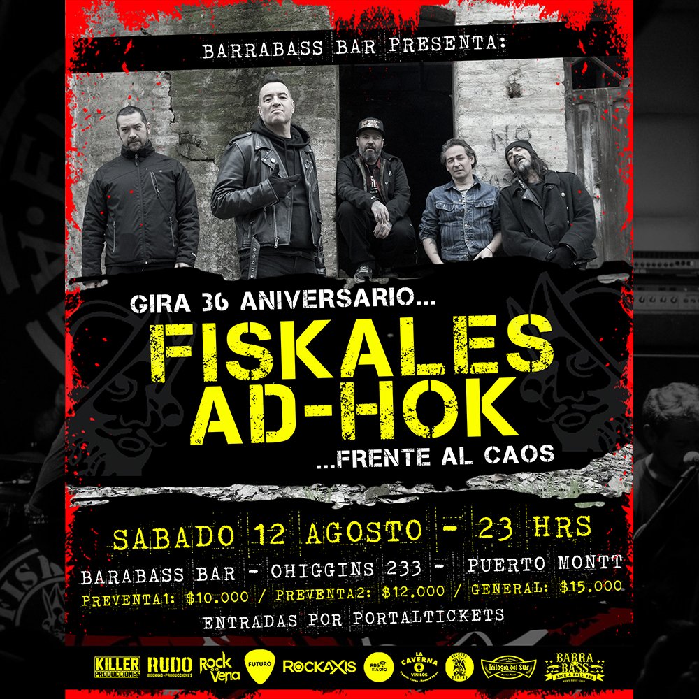Flyer FISKALES AD-HOK EN BARRABASSBAR PUERTO MONTT