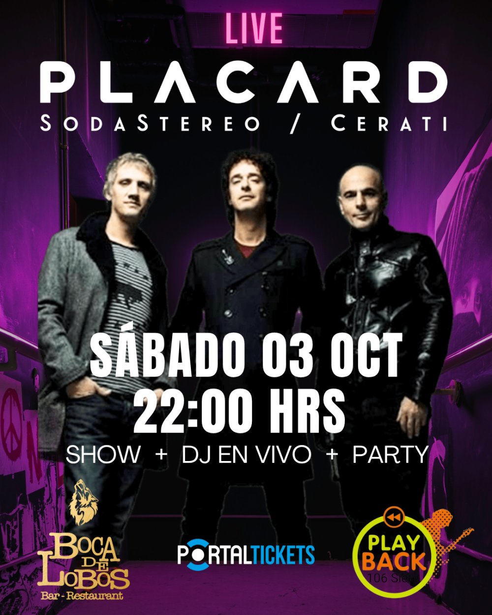 PLACARD: TRIBUTO A SODA STEREO EN BOCA DE LOBOS, TEMUCO