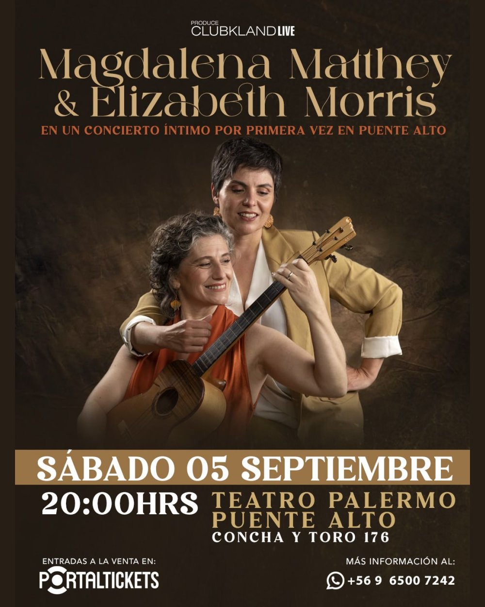 Flyer MAGDALENA MATTHEY + ELIZABETH MORRIS EN TEATRO PALERMO, PUENTE ALTO