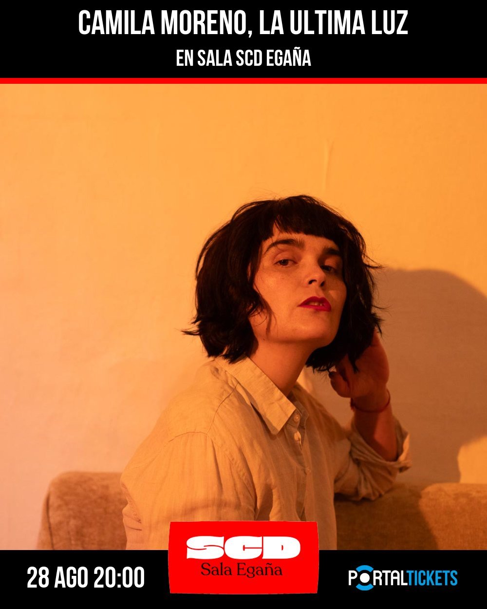 Flyer CAMILA MORENO: LA ULTIMA LUZ EN SALA SCD EGAÑA