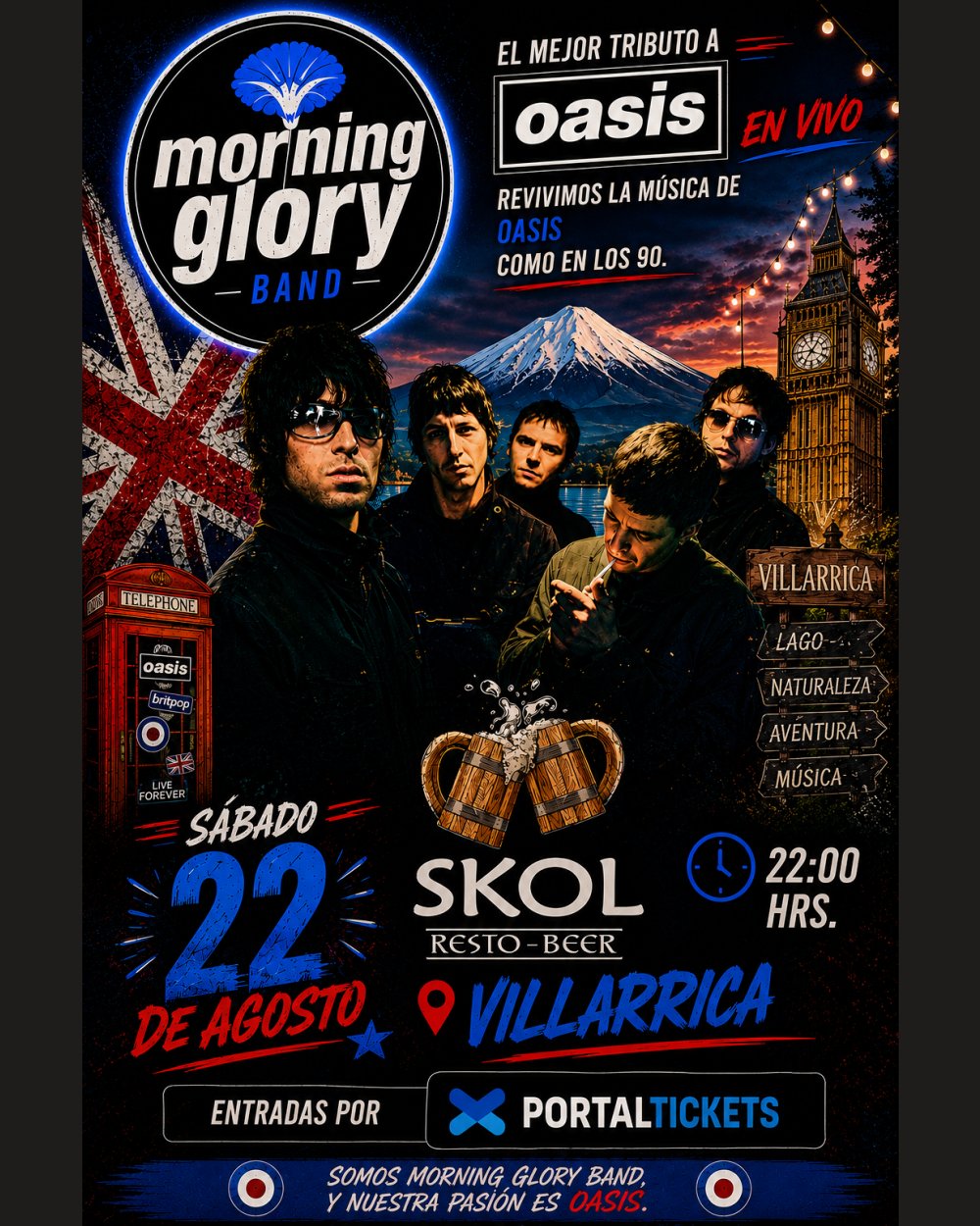 MORNING GLORY, TRIBUTO A OASIS EN SKOL RESTO BEER, VILLARRICA